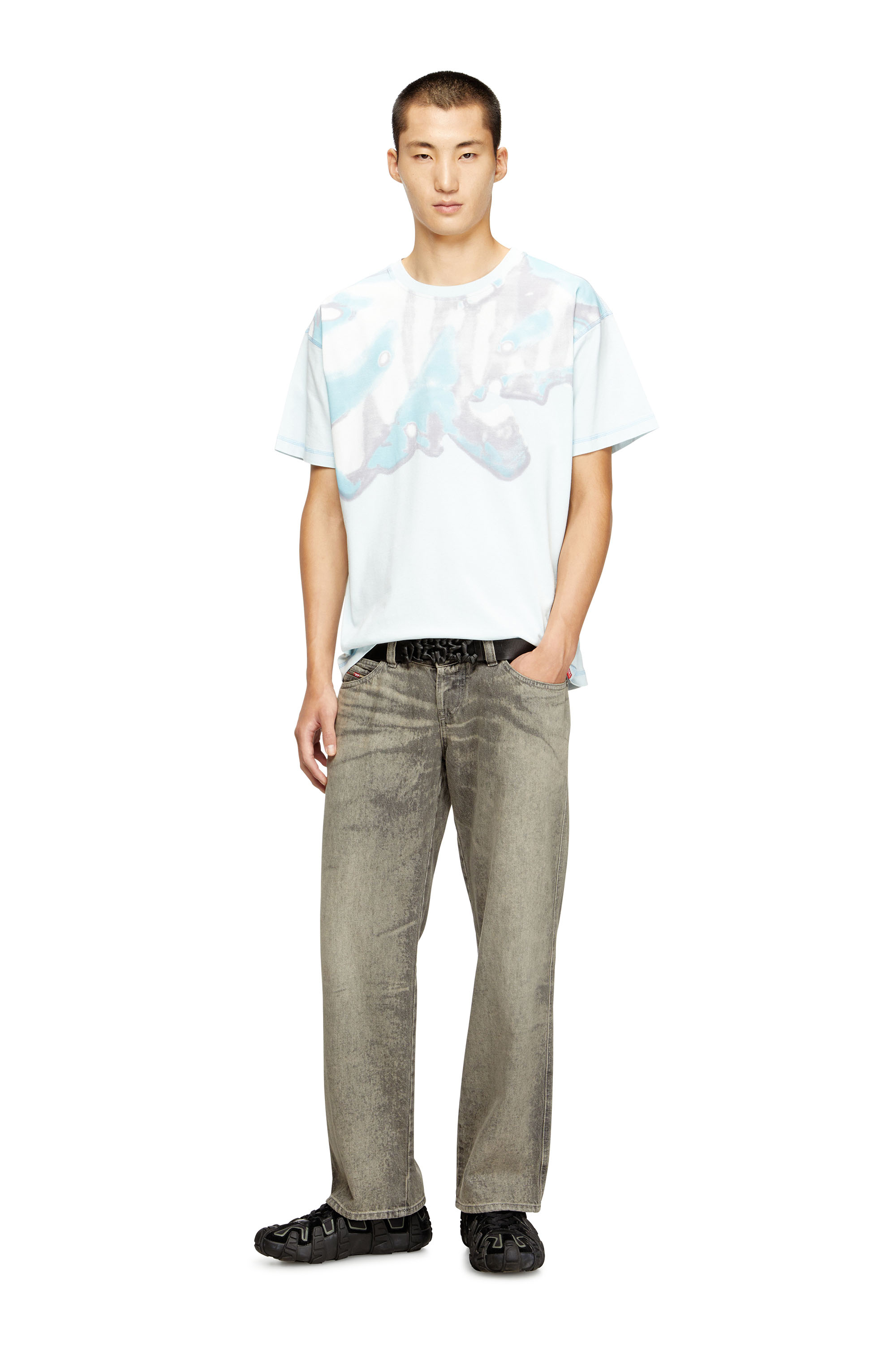 Diesel - T-GASPARD-IHBJ, Man's T-shirt with faded graphic print in Light Blue - 1