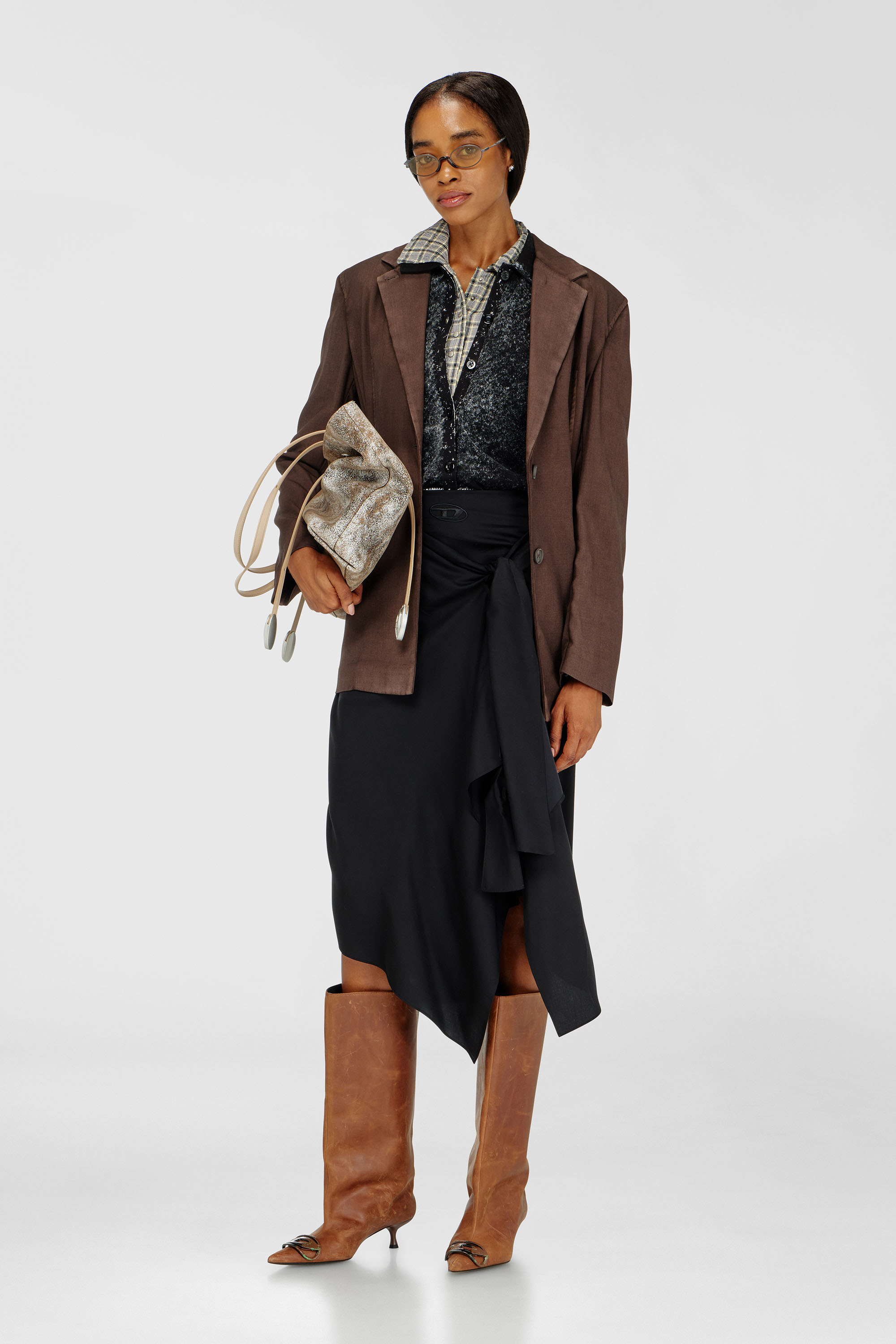 Diesel - O-TALI, Woman's Skirt in fluid cupro with front knot in Black - 1