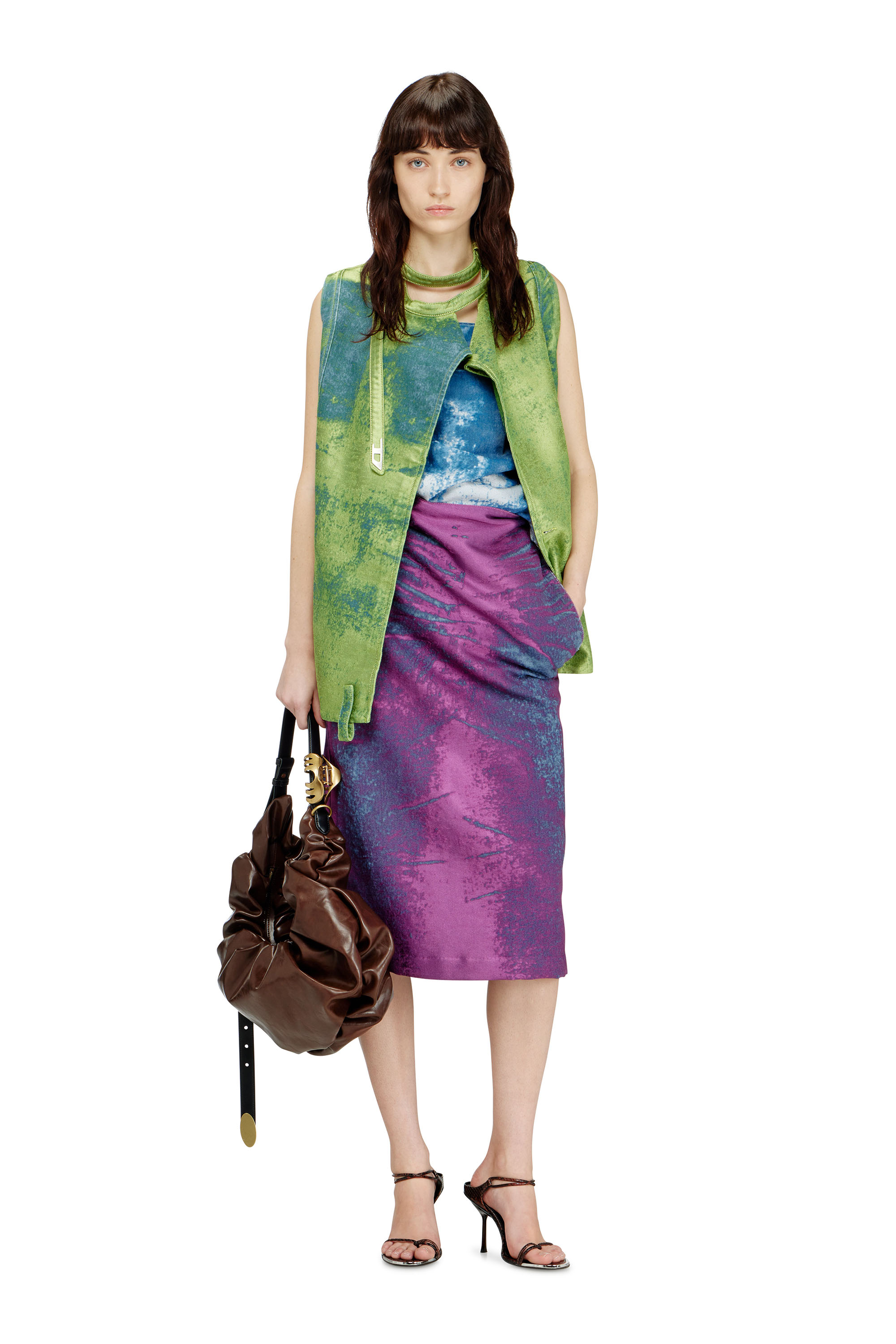 Diesel - DE-SIRA-FSI, Woman's Midi skirt in coloured satin denim in Violet - 1