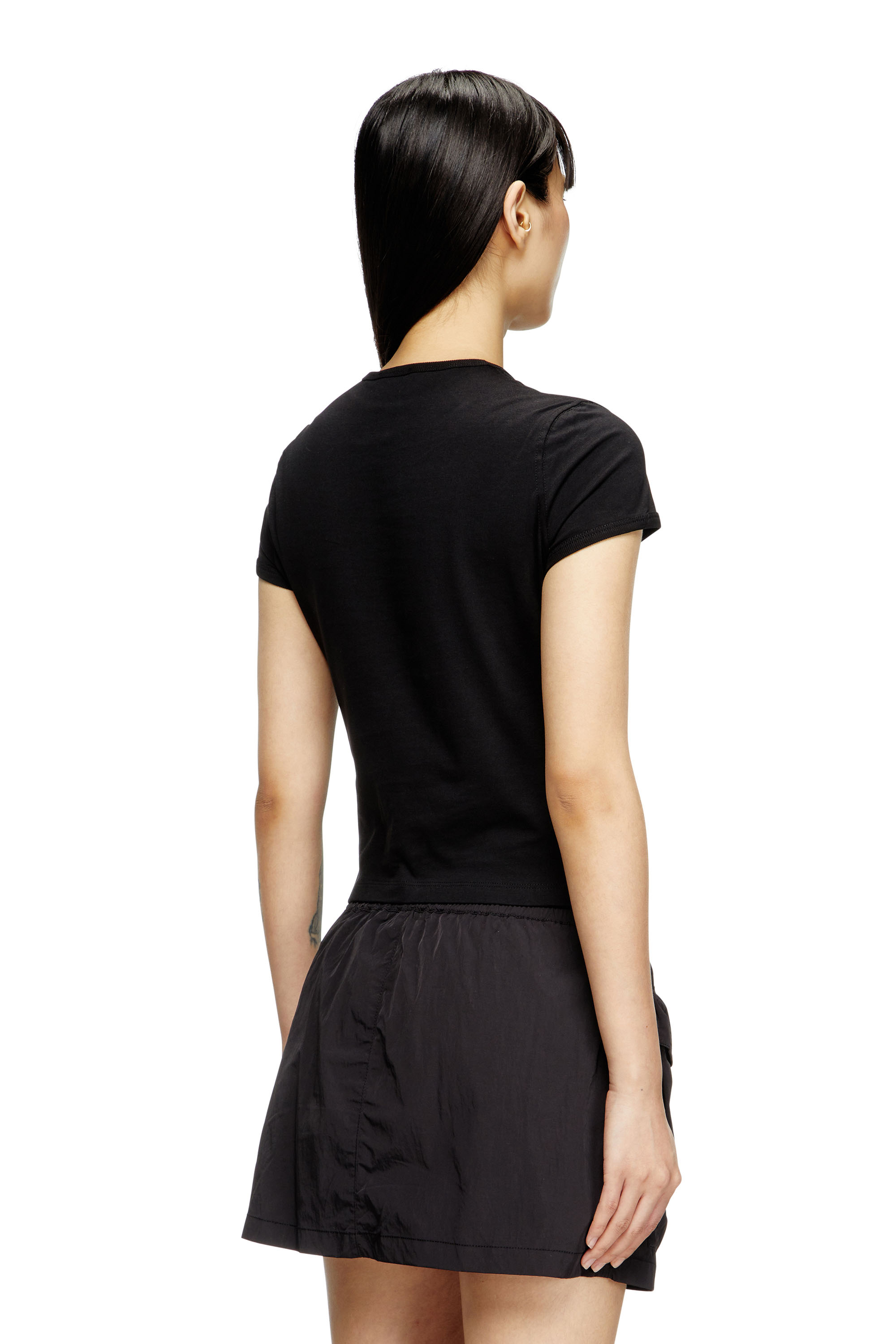 Diesel - T-UNCUTIE-LONG-OD-Q1, Woman's Slim fit T-shirt with cut-out Oval D in Black - 4