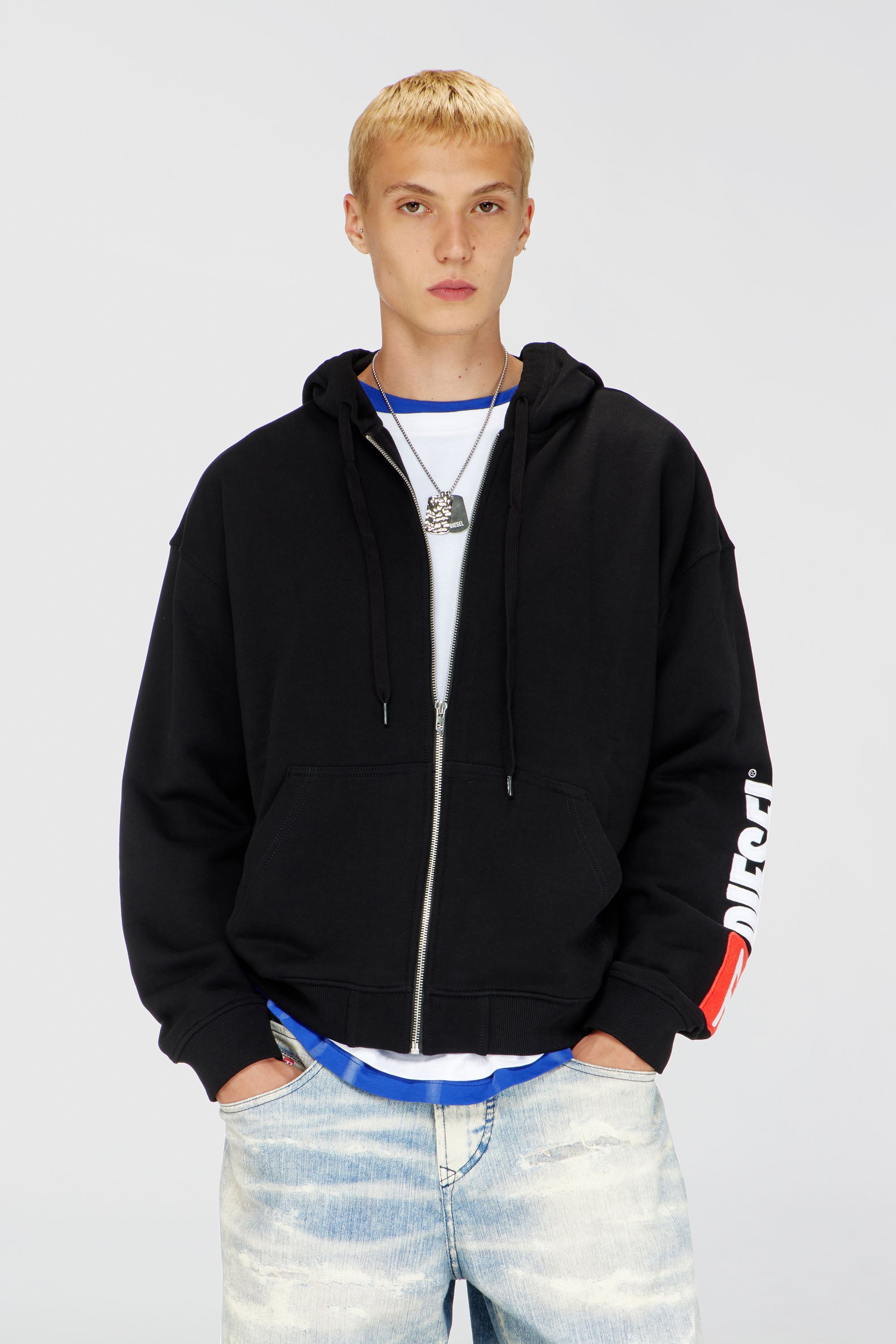 Diesel - S-BOXT-ZIP-HOOD-DIV, Man's Hoodie with logo patch embroidery in Black - 1