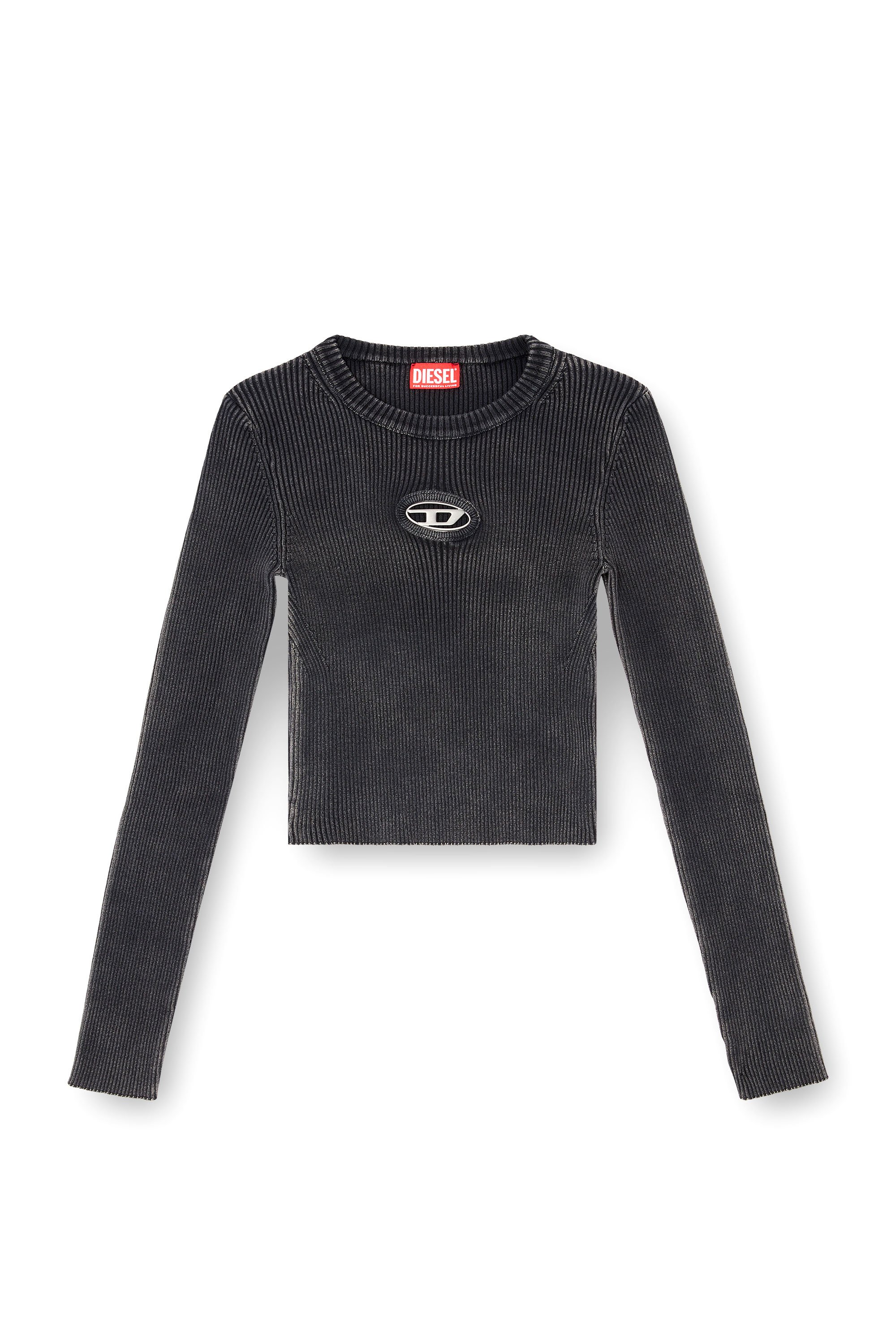 Diesel - M-ANCHOR-A, Woman's Cropped jumper with cut-out logo in Black - 3