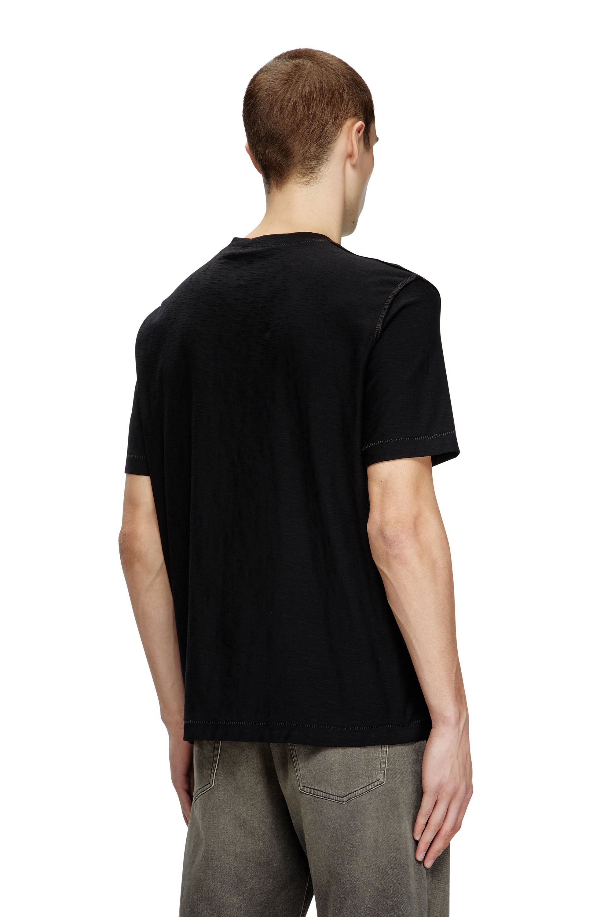 Diesel - T-ADJUST-R11, Man's Slub cotton T-shirt with flocked logo in Black - 4