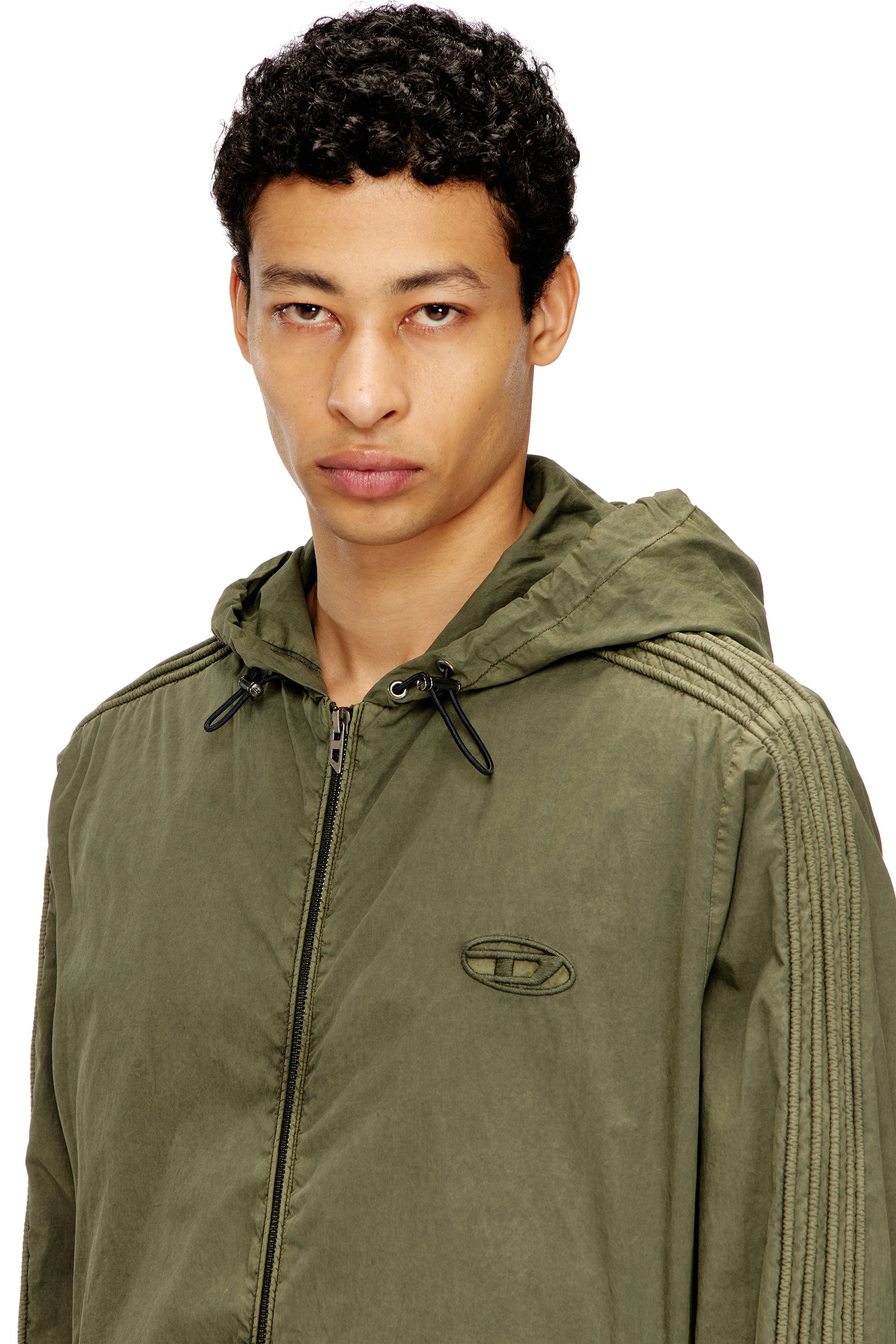 Men's Hooded zip-up jacket in cotton poplin | Green | Diesel KH