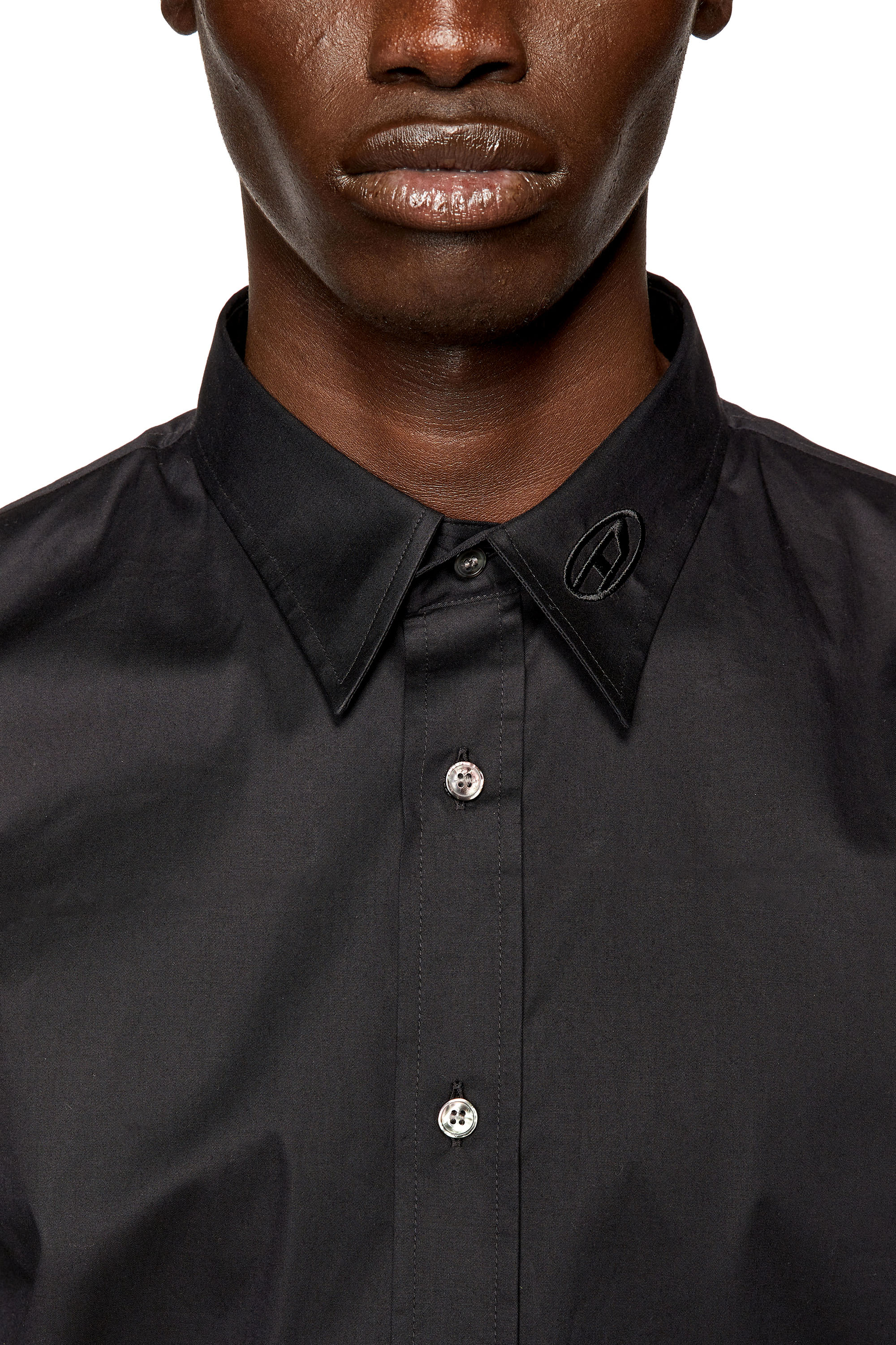 Diesel - S-BENNY-CL, Man Micro-twill shirt with tonal embroidery in Black - Image 5