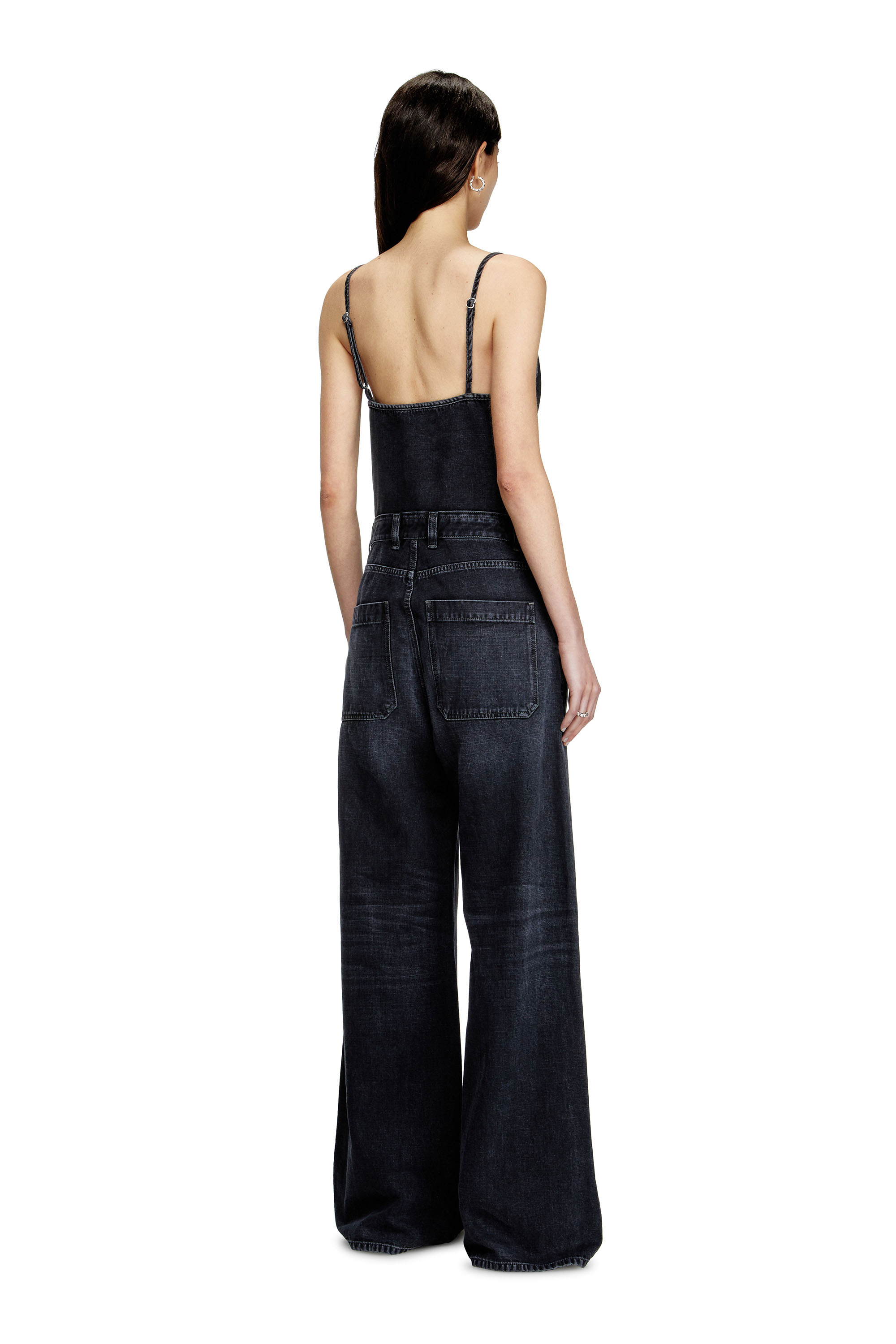 Diesel - DE-VORS, Woman's Strappy jumpsuit in batavia-weave denim in Black/Dark grey - 2