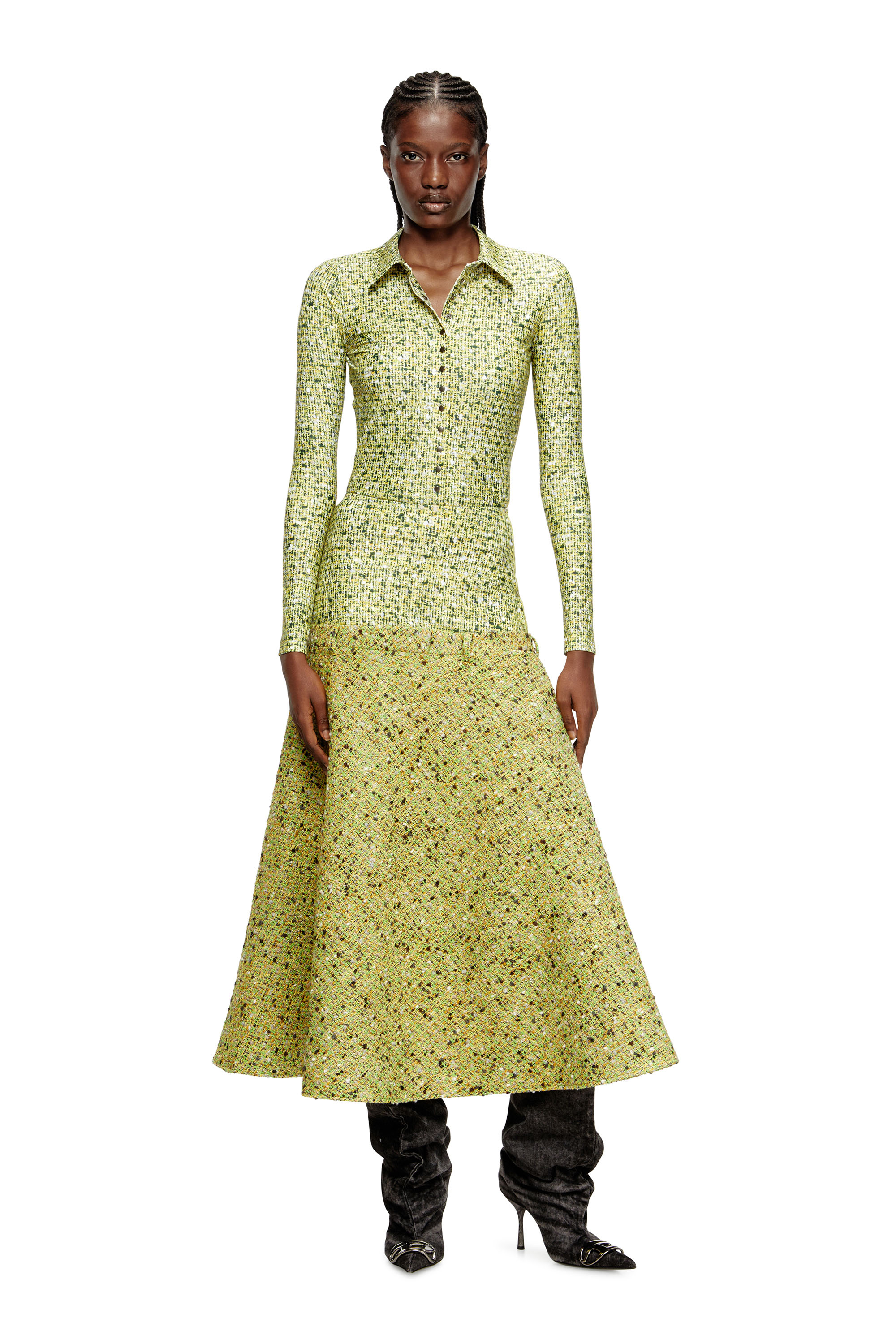 Diesel - C-ELAZ-BC, Woman's Stretch fabric shirt with bouclé print in Yellow - 1