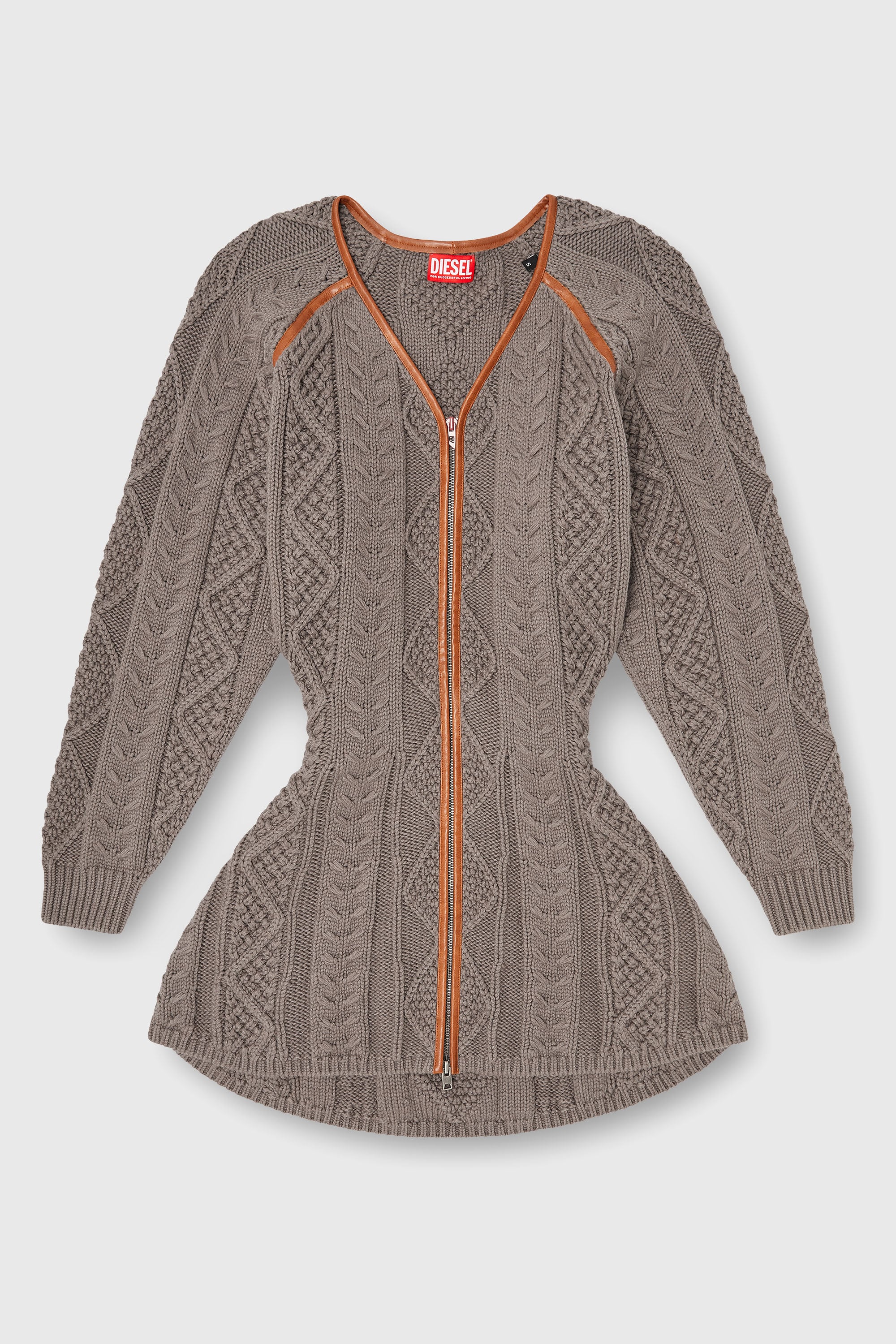Diesel - M-INTESSE, Woman's Mini cardigan dress in cable knit in Grey - 2