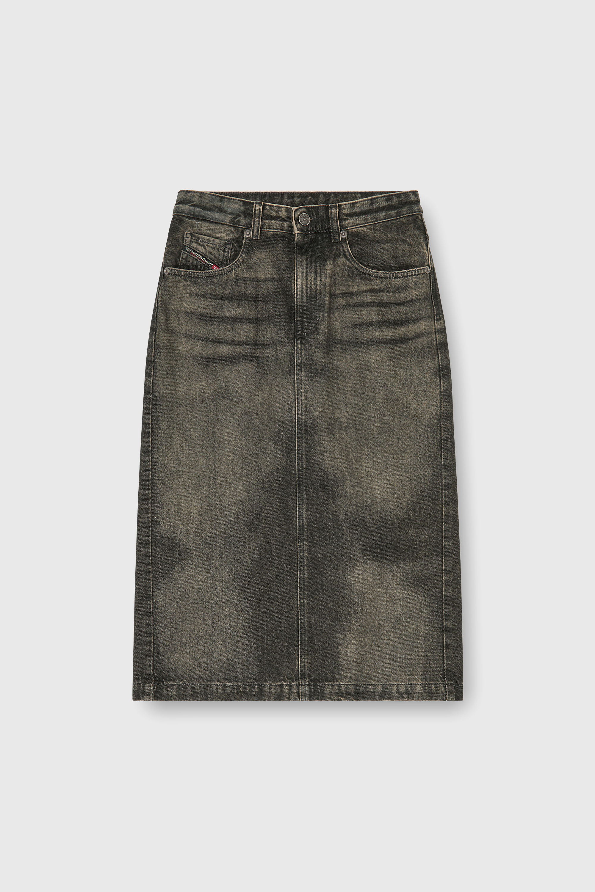 Diesel - DE-PENDY-FSJ, Woman's Pencil skirt in dirty-effect denim in Black/Dark grey - 2