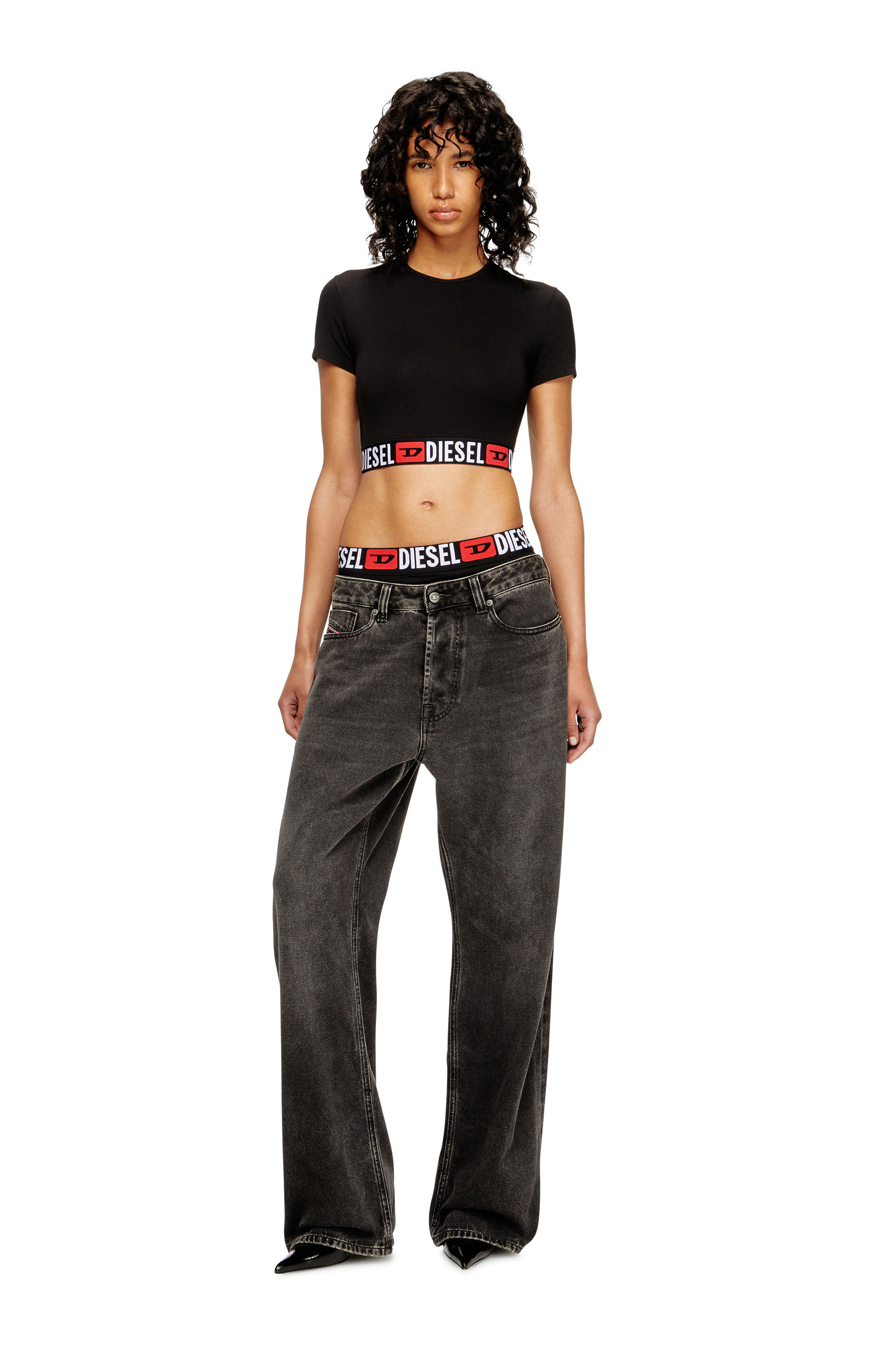 Diesel - IRMA-D-CORE, Woman's Cropped top with logo band in Black - 4