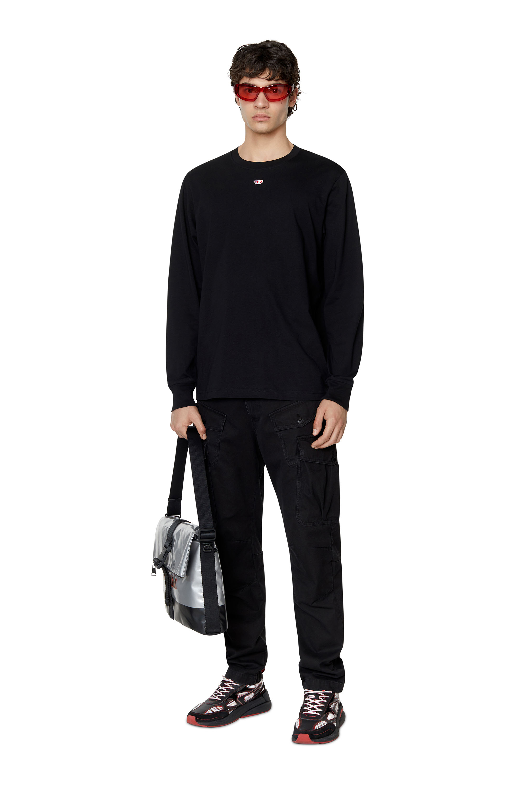 Diesel - T-JUST-LS-D, Man Long-sleeve T-shirt with D patch in Black - Image 2