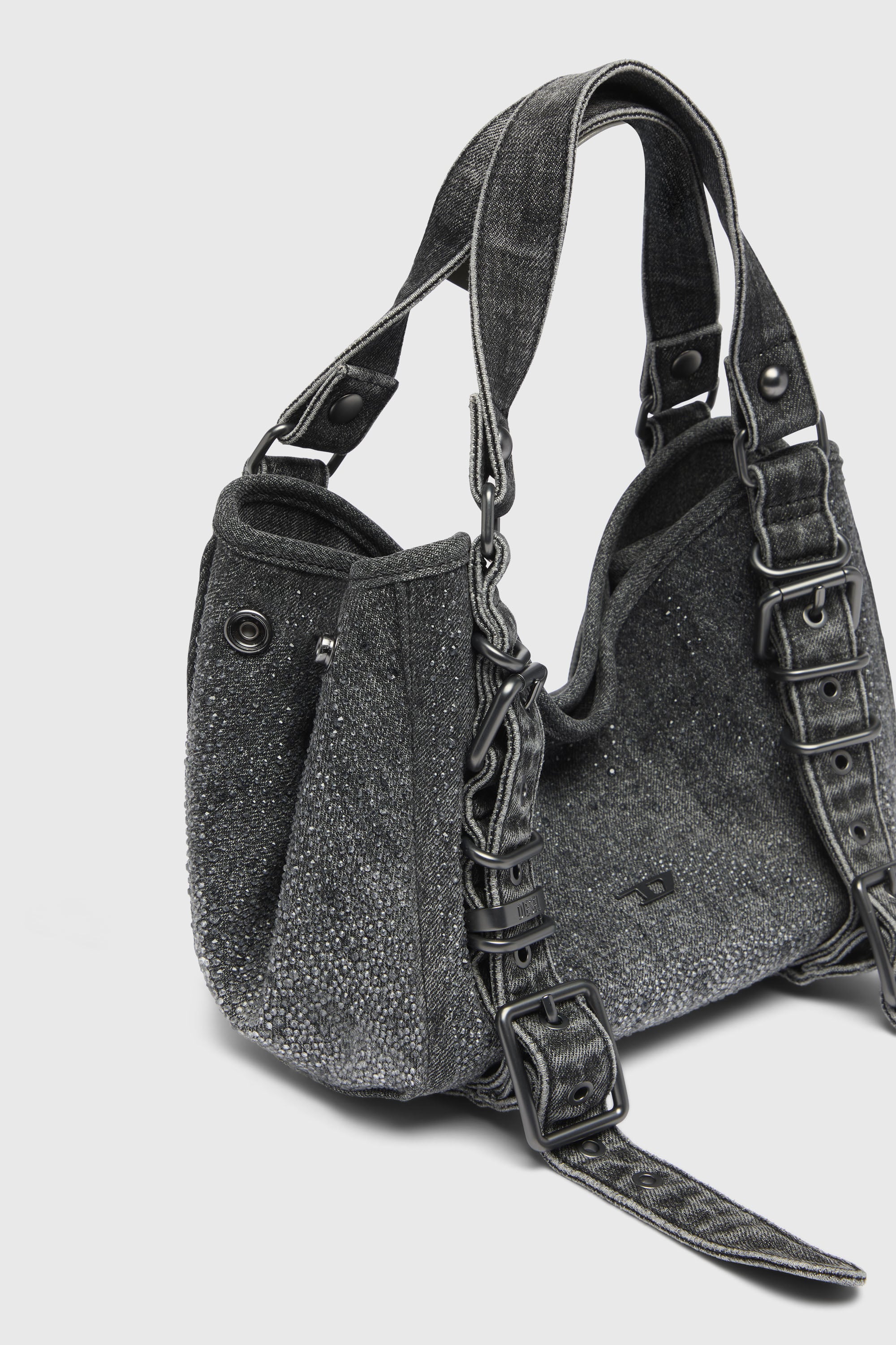 Diesel - D-ONE TOPHANDLE S, Woman's D-One-Small top-handle bag in crystal solarised denim in Black - 7