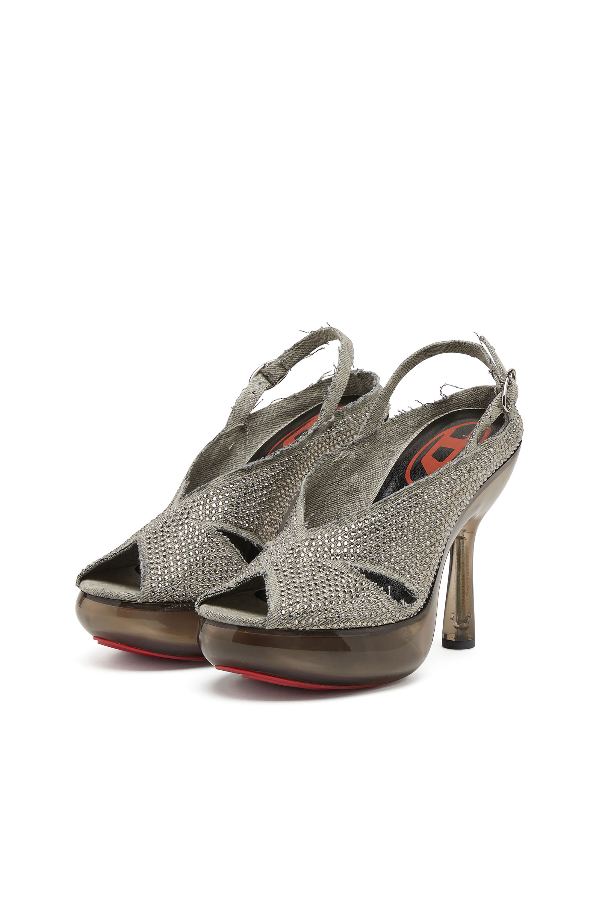 Diesel - D-LAKE PLATFORM SDL, Woman's D-Lake-Platform sandals in crystal denim and plexiglass in Grey - 7