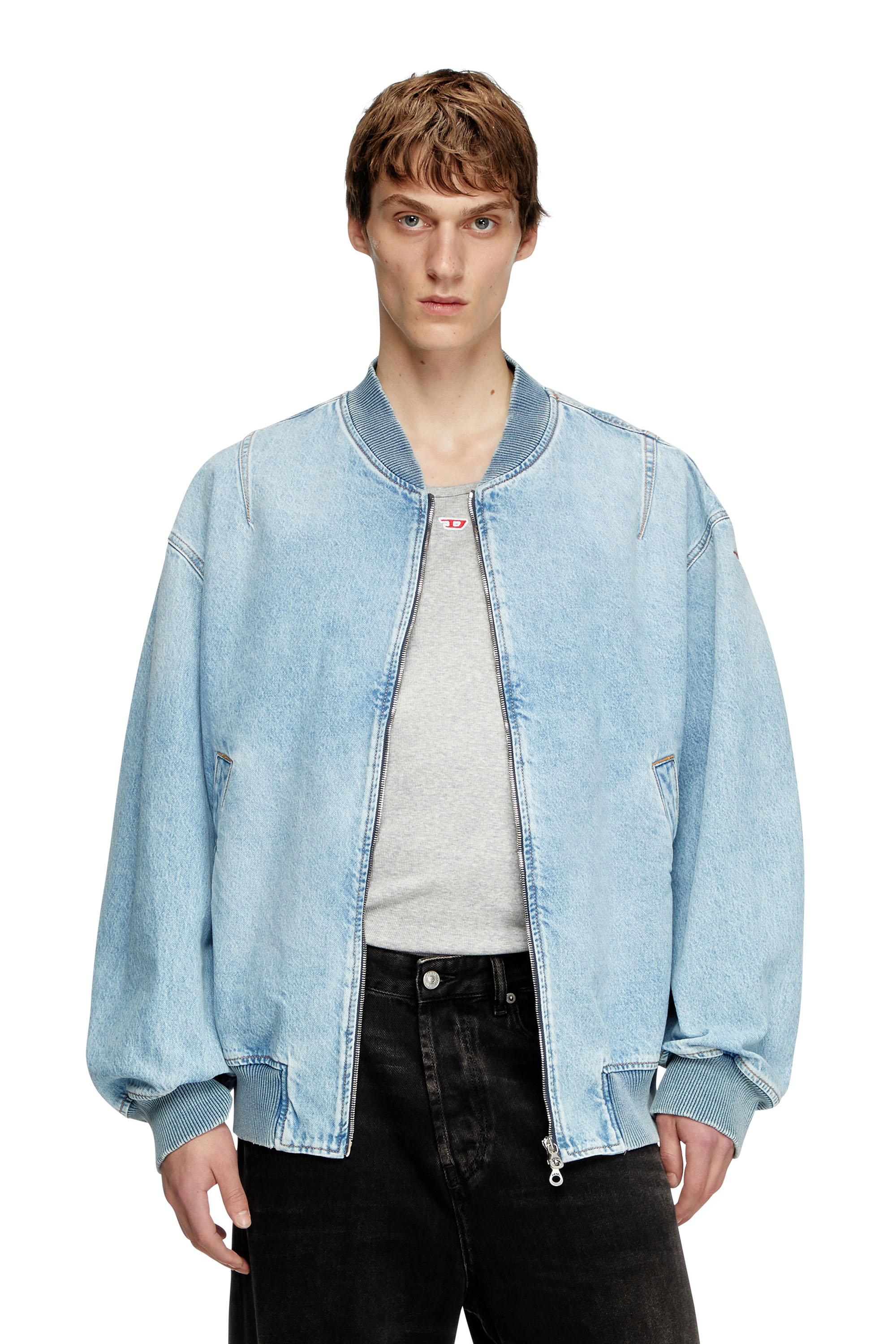 Diesel - D-VINZ, Man's Bomber jacket in denim in Light Blue - 1