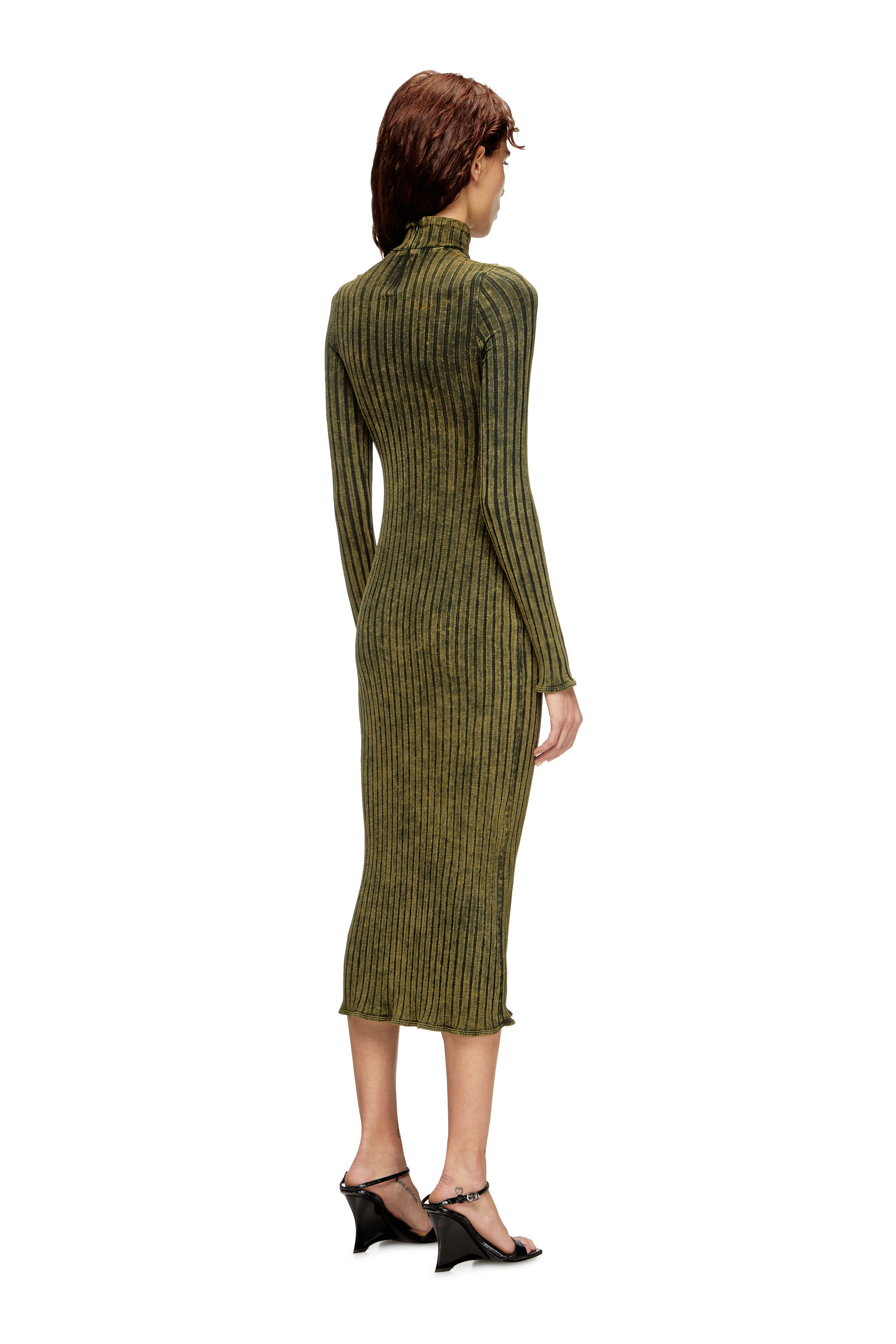 Diesel - D-WAVYA, Woman's Midi dress in treated wide-rib jersey in Green - 4