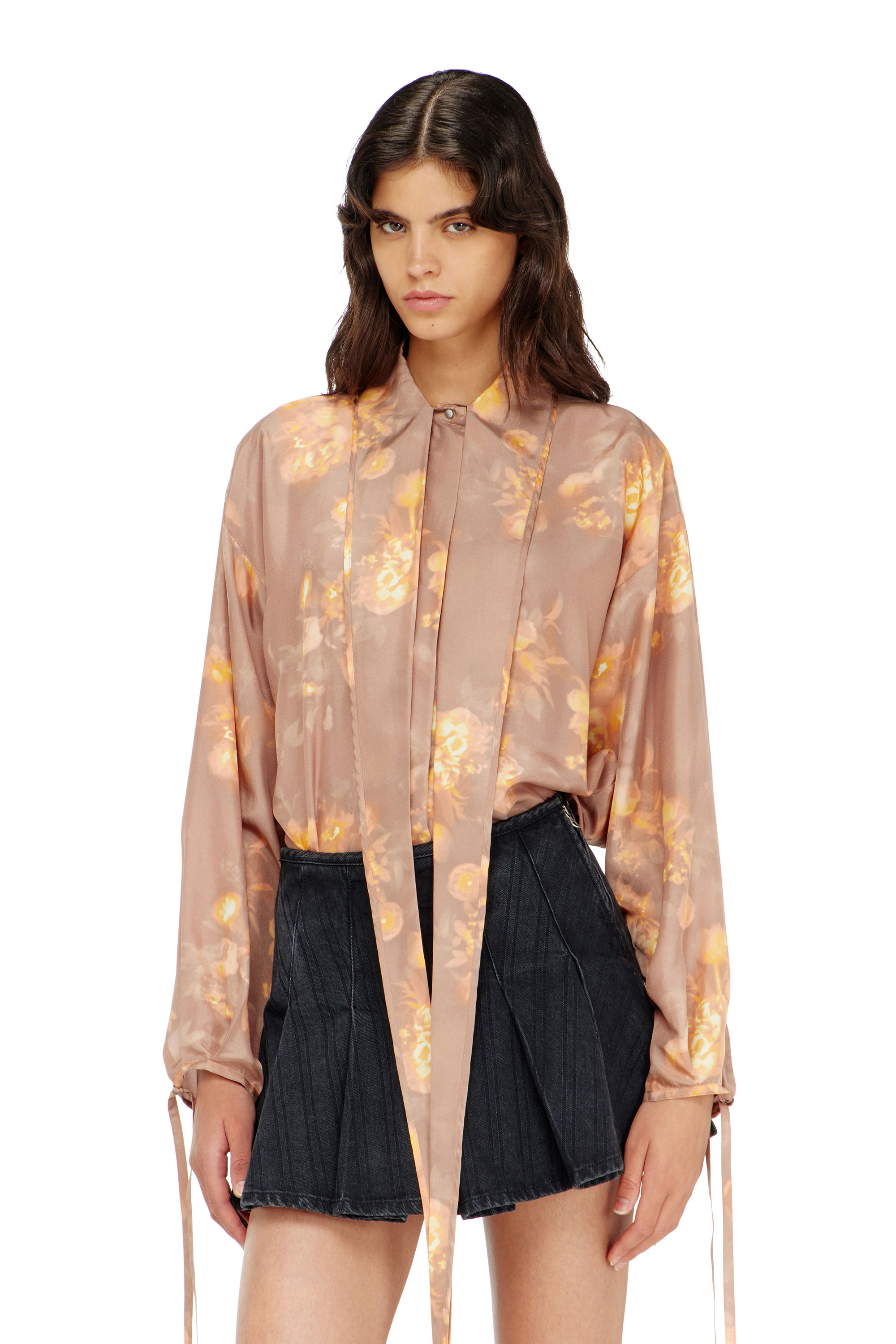 Diesel - C-ALLAS-T1, Woman's Shirt in floral-print habotai silk in null - 1