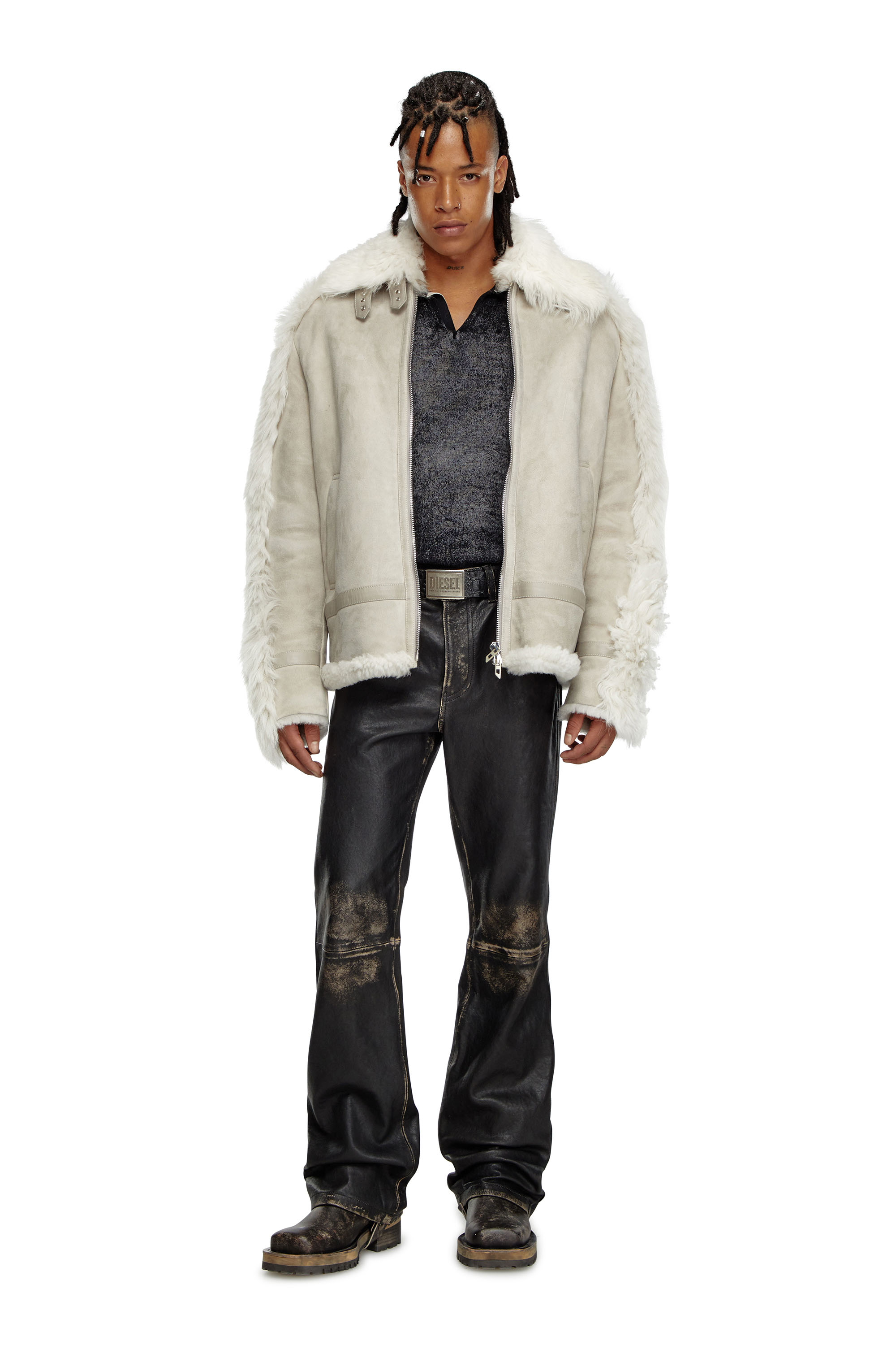 Diesel - L-OMER, Man's Shearling jacket in Grey - 2