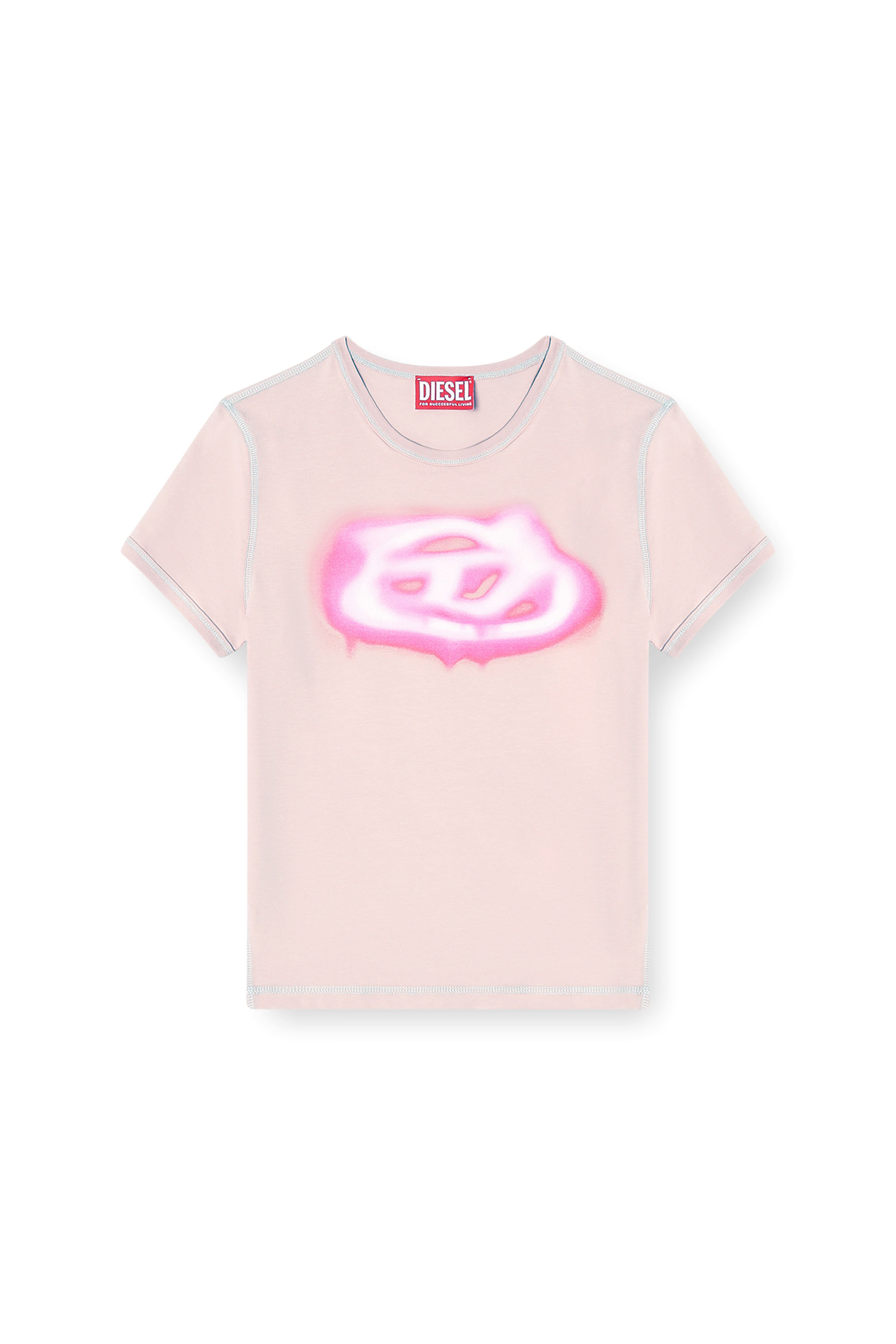Diesel - T-UNCUTIES-LONG-S3, Woman's Slim T-shirt with graffiti-effect logo in Pink - 2