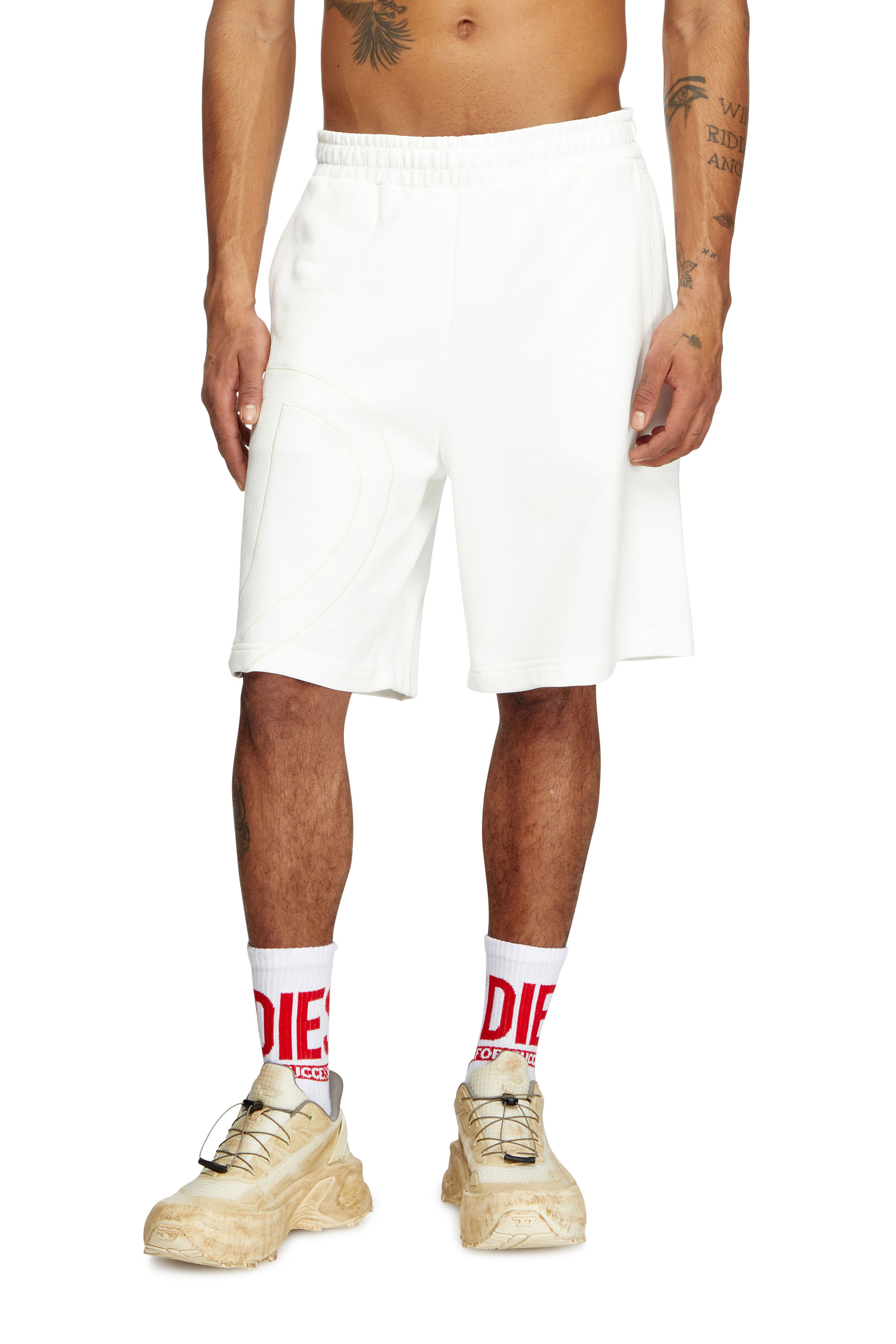 Diesel - P-CROW-MEGOVAL, Man's Sweat shorts with maxi D logo in White - 1