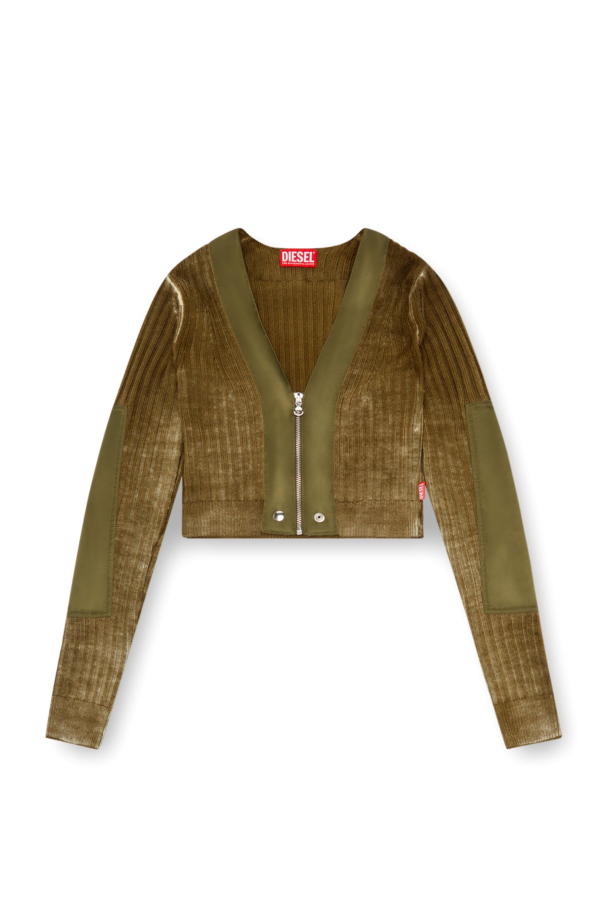 Diesel - M-ASERA, Woman Cropped wool cardigan with nylon trims in Green - Image 5
