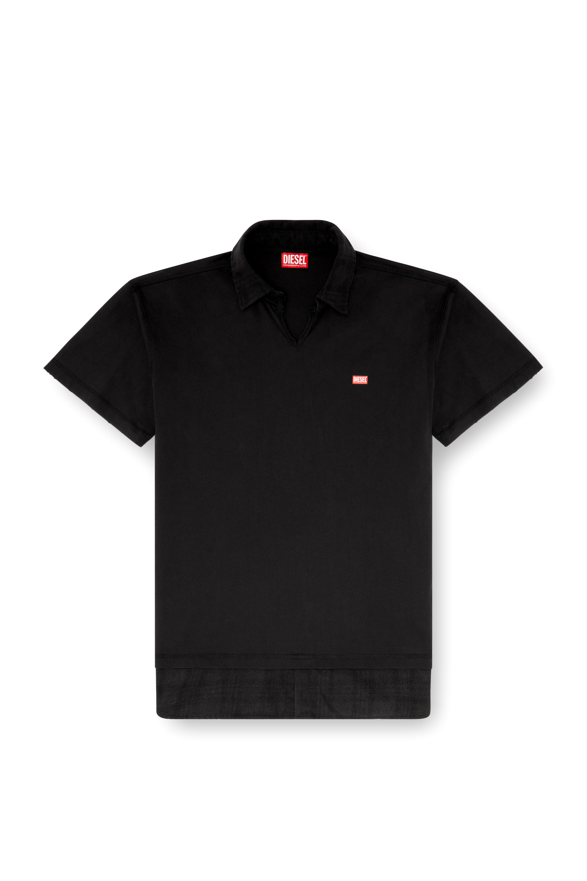 Diesel - T-ANSEL, Man's Jersey polo shirt with check flannel trims in null - 3