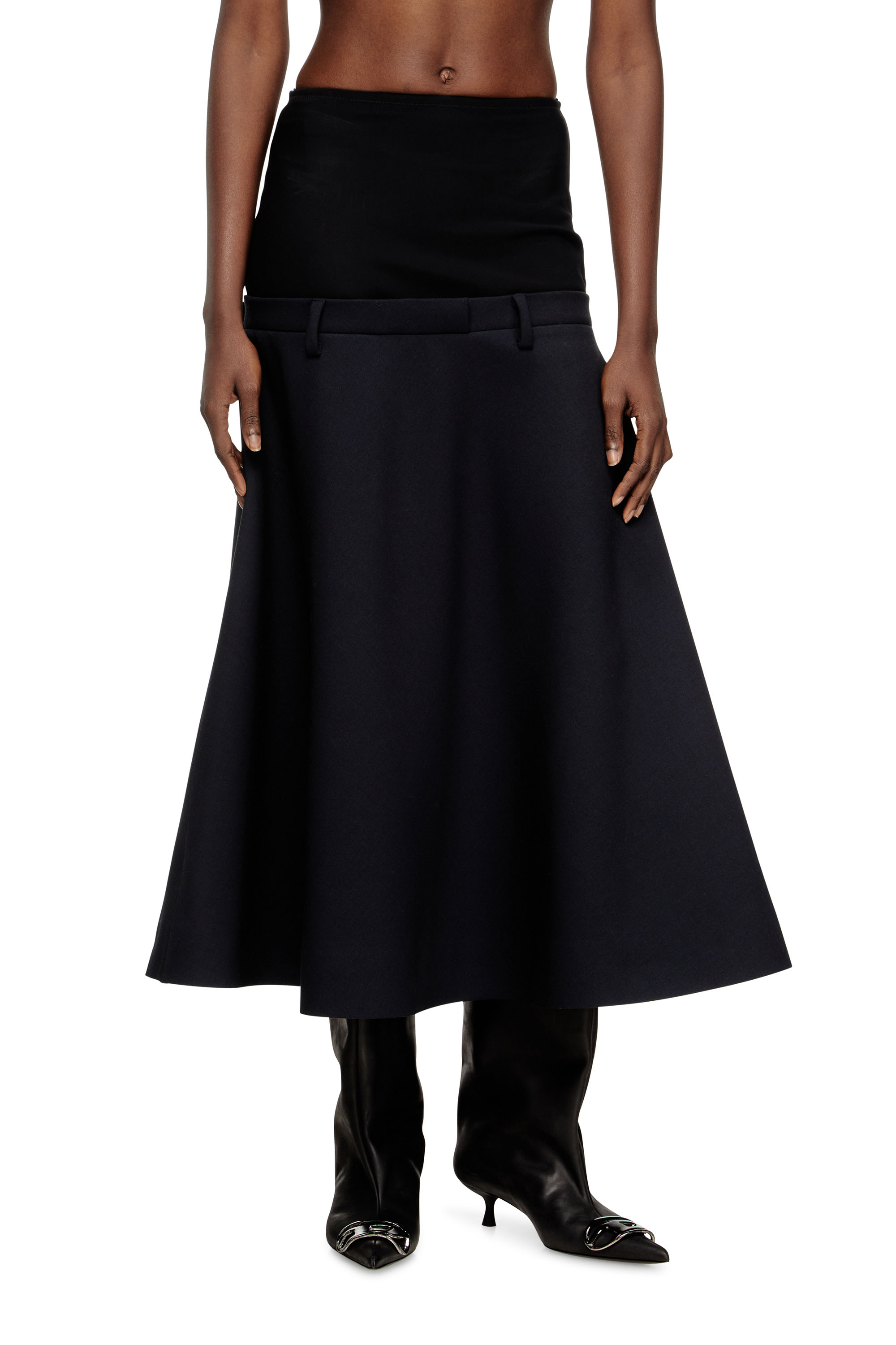O-GRACE-BOND, Dark Blue Diesel - O-GRACE-BOND, Woman's Drop-waist skirt in neoprene-bonded fabric in Dark Blue - 3