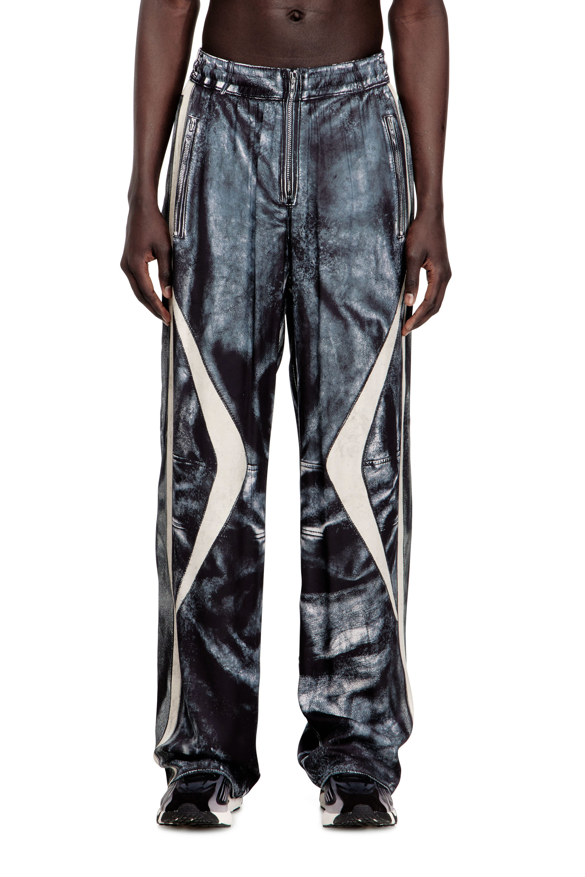 Diesel - P-THECK-BMCZ, Man's Biker-trompe l'oeil satin track pants in Dark Blue - 1