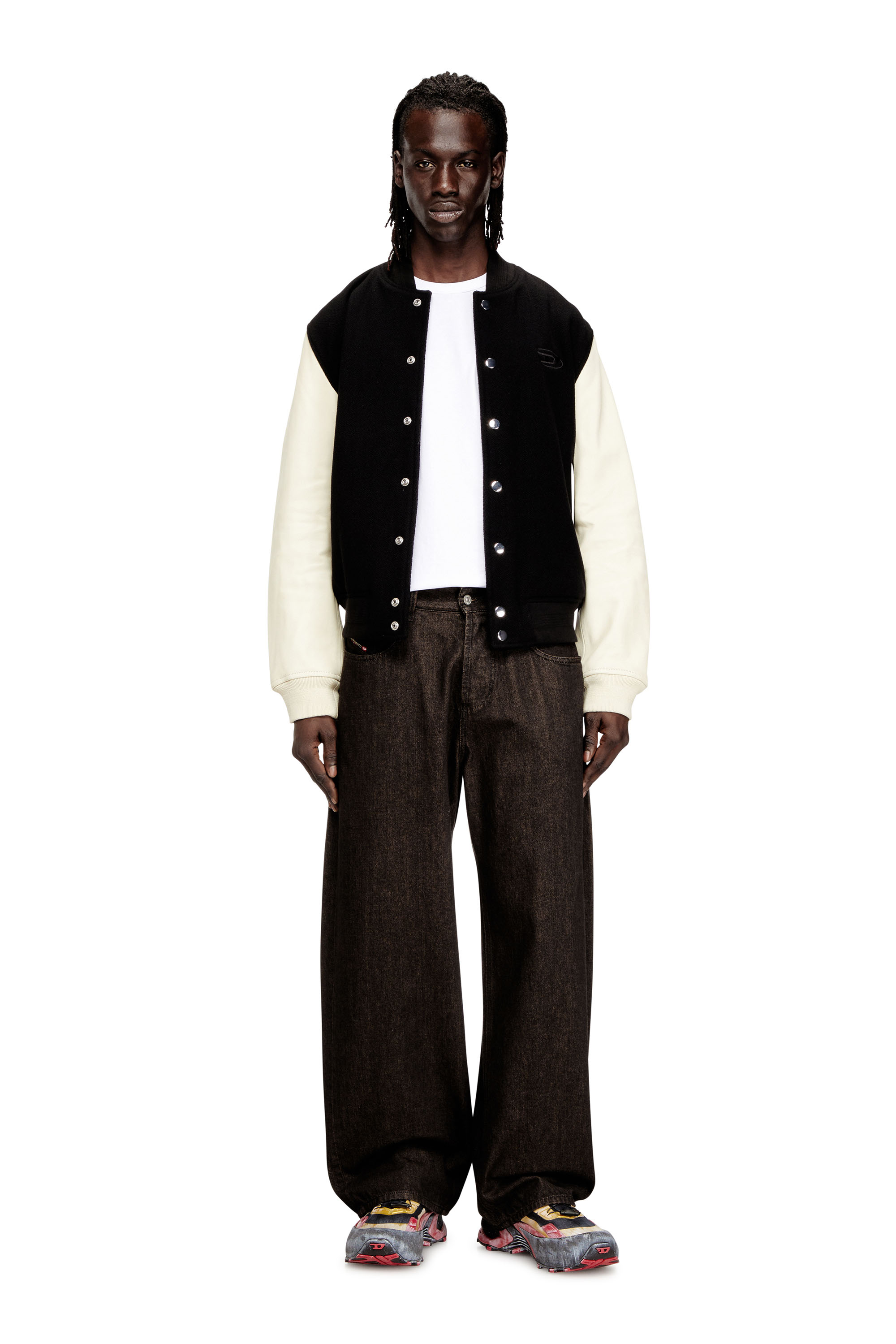 Diesel - L-ARRY-WRD, Man's Bomber jacket in wool blend and leather in null - 2