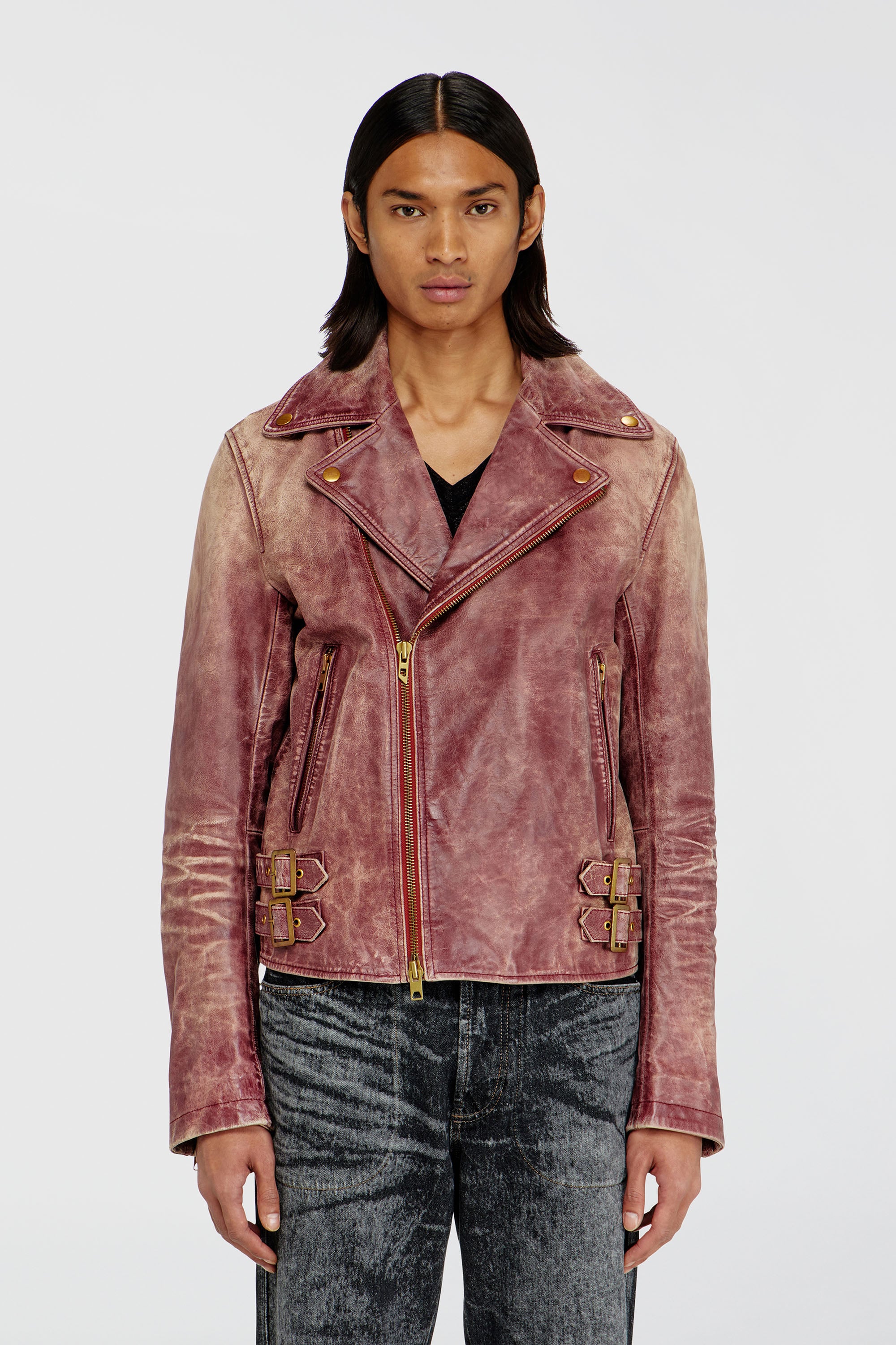 Diesel - L-EON-CJCM, Man's Biker jacket in treated leather in Brown - 1