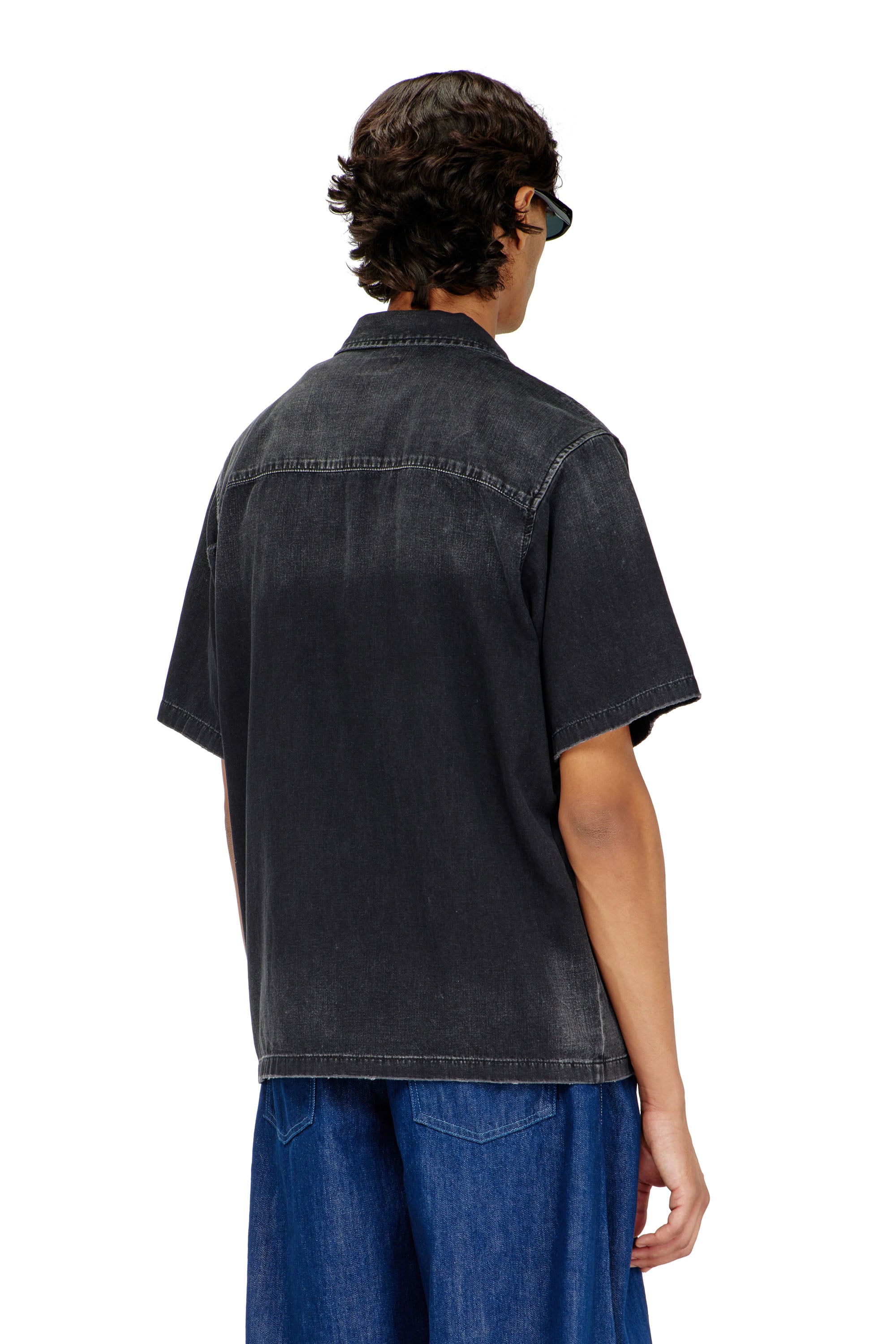 Diesel - D-NABIL-D, Man's Denim short-sleeve shirt in Black - 4