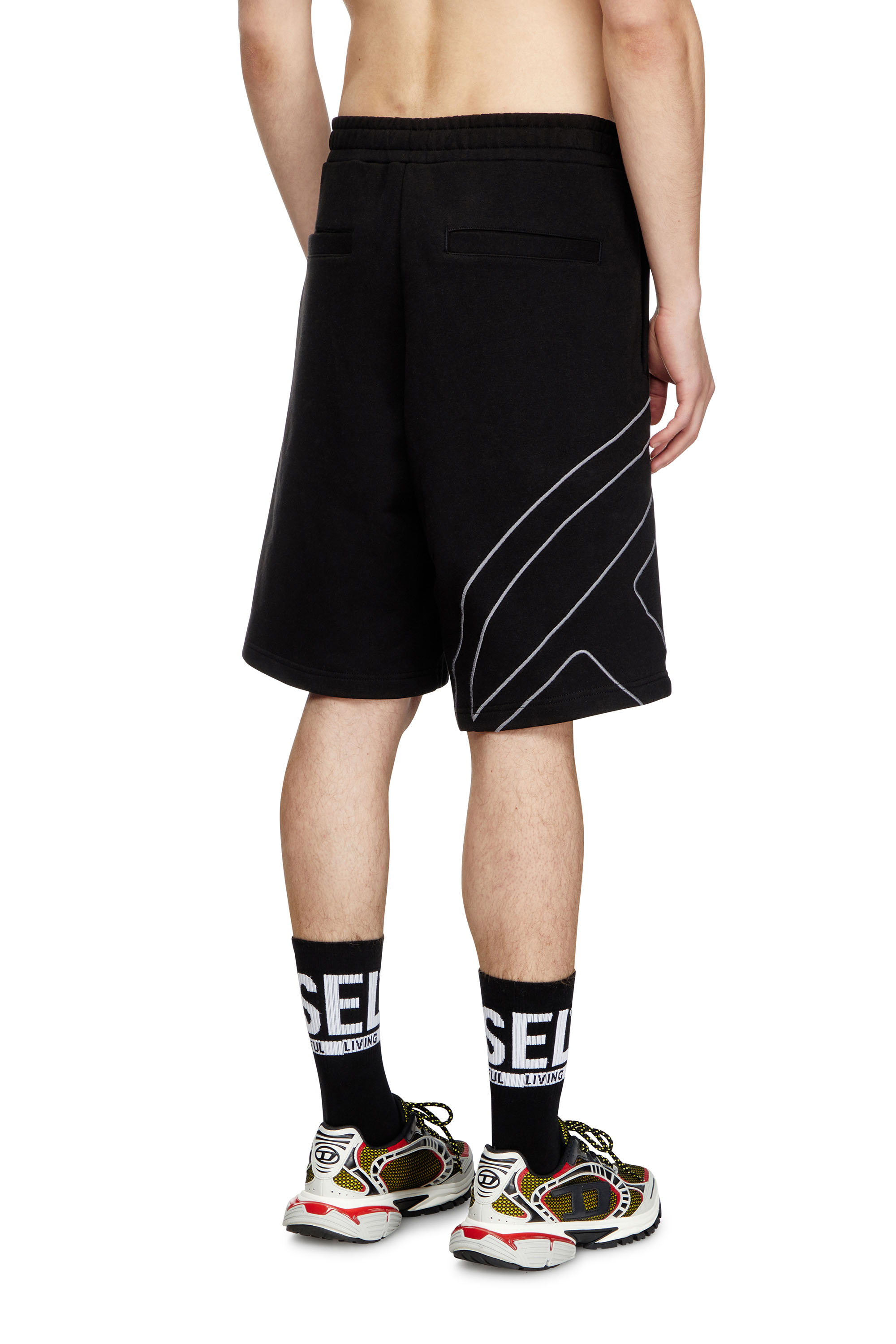P-CROW-MEGOVAL, Black Diesel - P-CROW-MEGOVAL, Man's Sweat shorts with maxi D logo in Black - 4