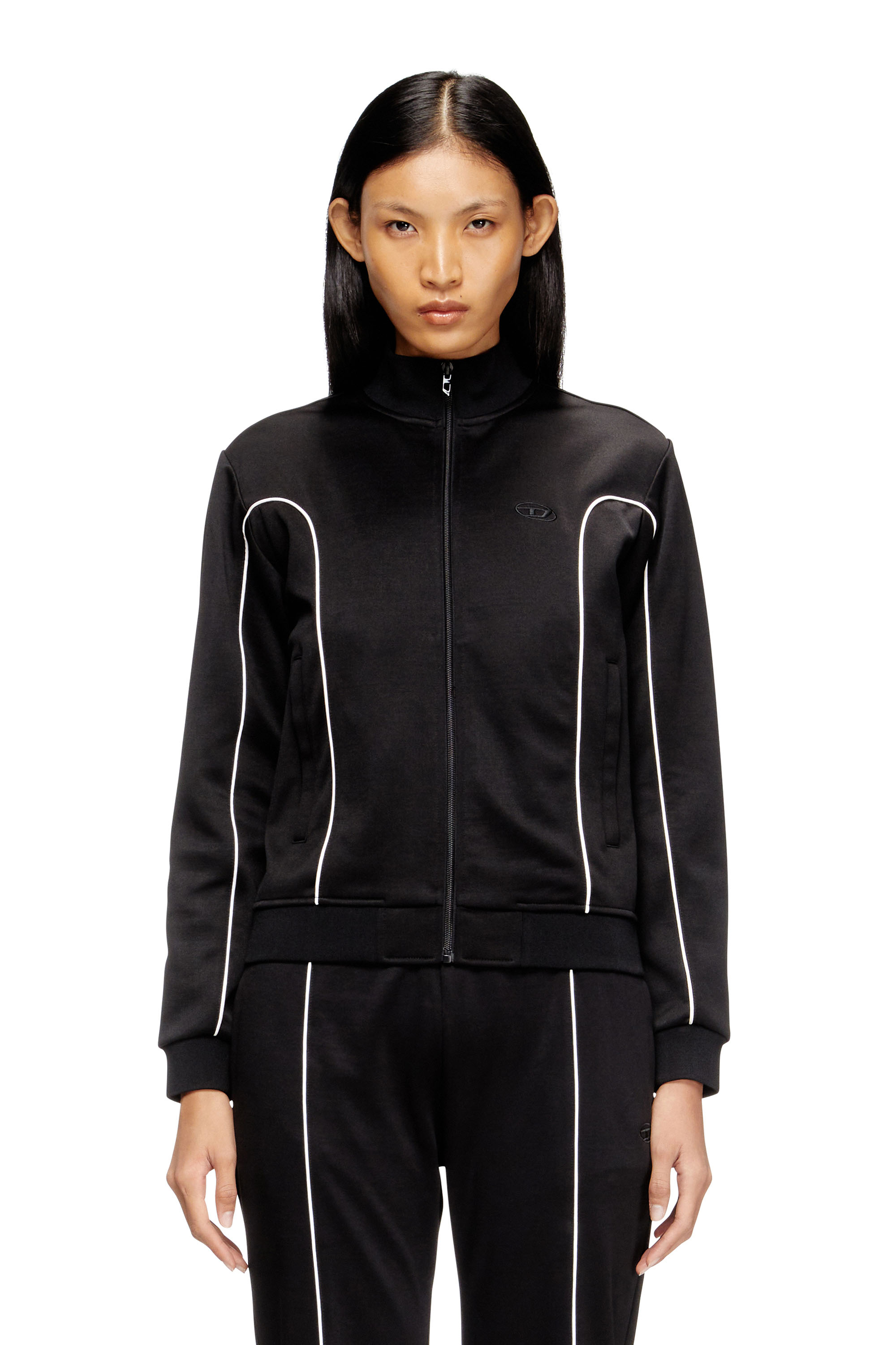 Diesel - F-LOCKING-OD, Woman's Sweat-jacket with contrast piping in Black/White - 1