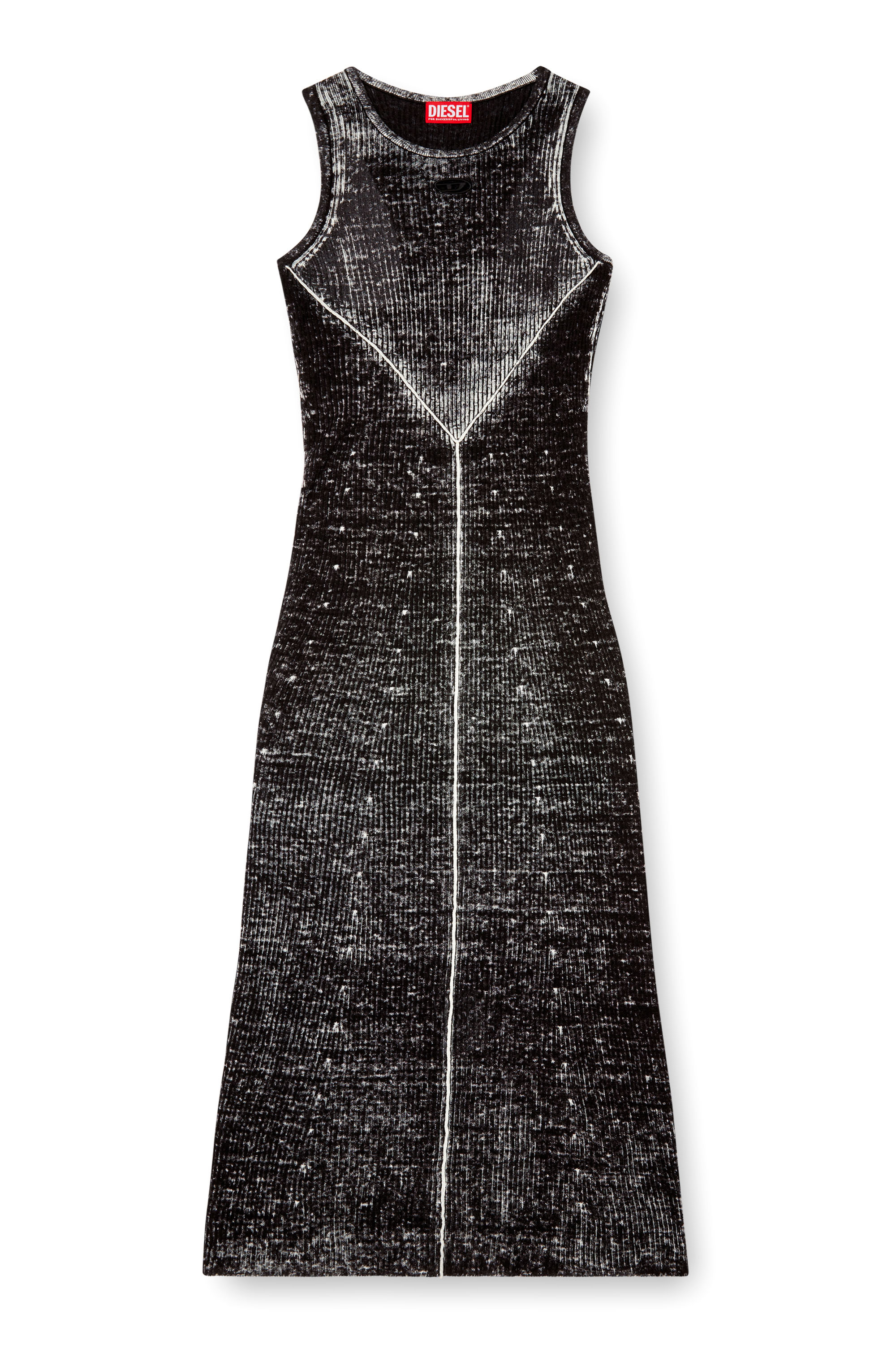 Diesel - M-RAB, Woman's Linen-knit dress with cut-out logo in Black - 2