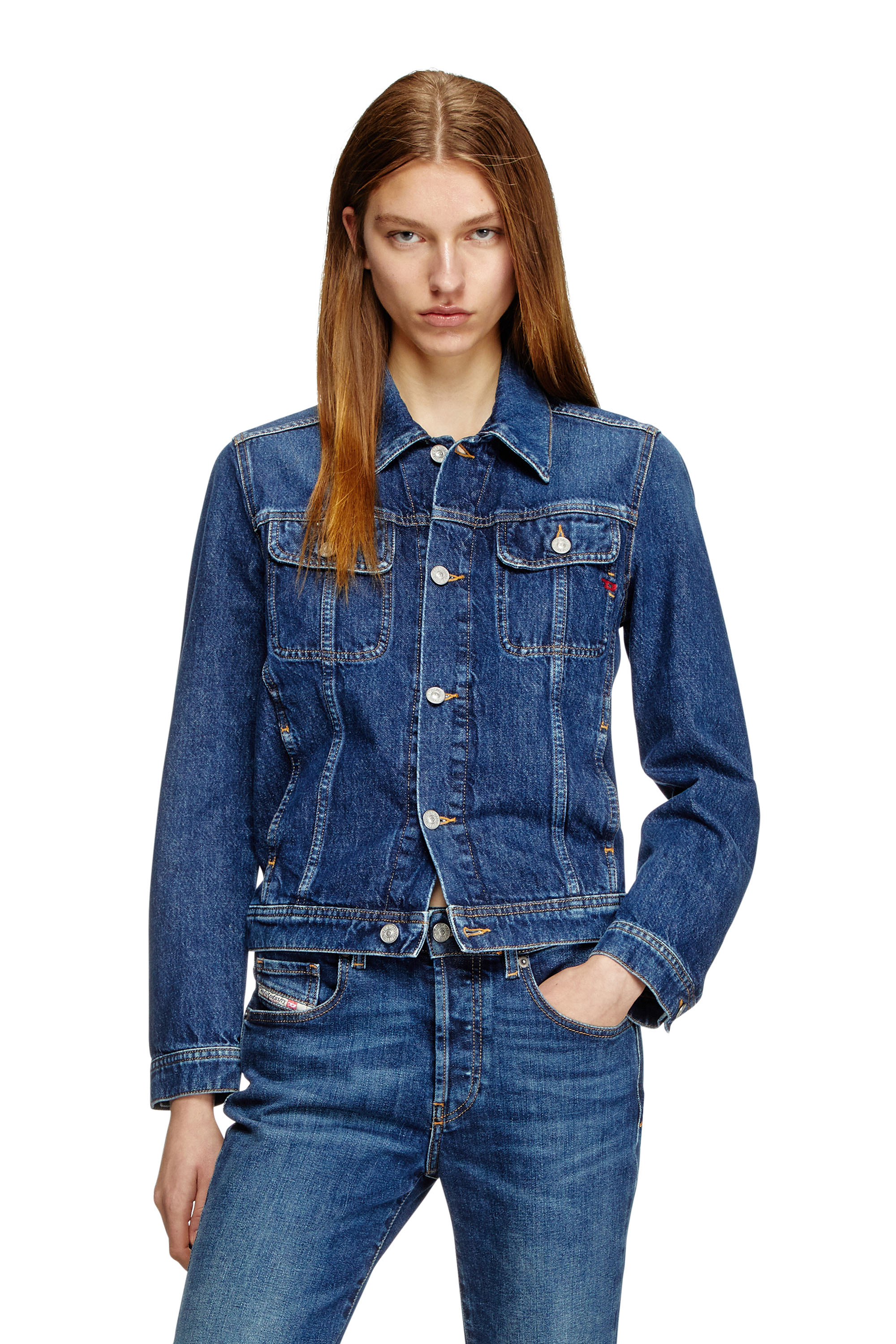 Diesel - DE-BONNY, Woman's Trucker jacket in denim in Dark Blue - 1