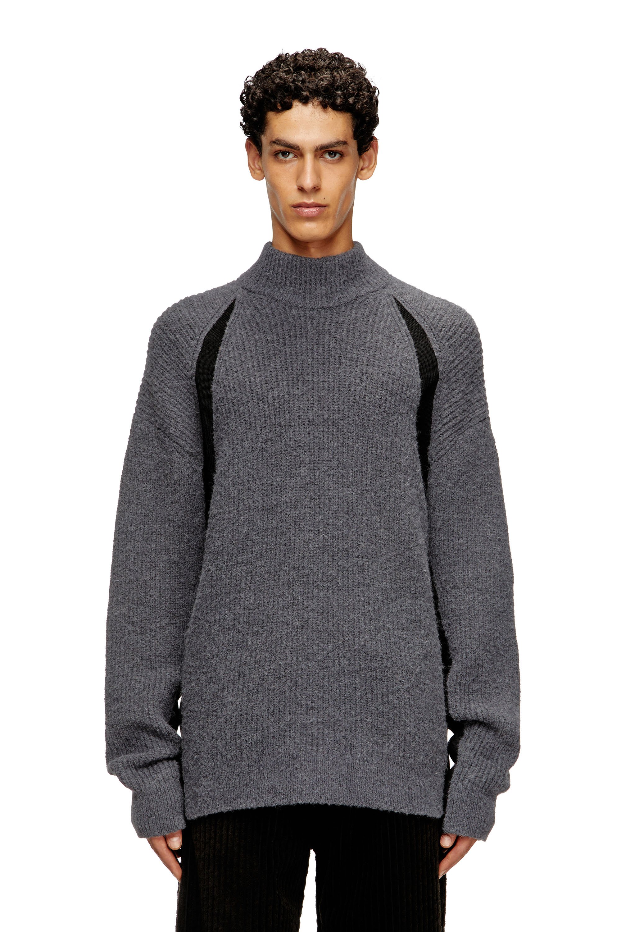 Diesel - K-LOLLO-TN, Man's Alpaca-blend jumper with contrast inserts in Grey - 1