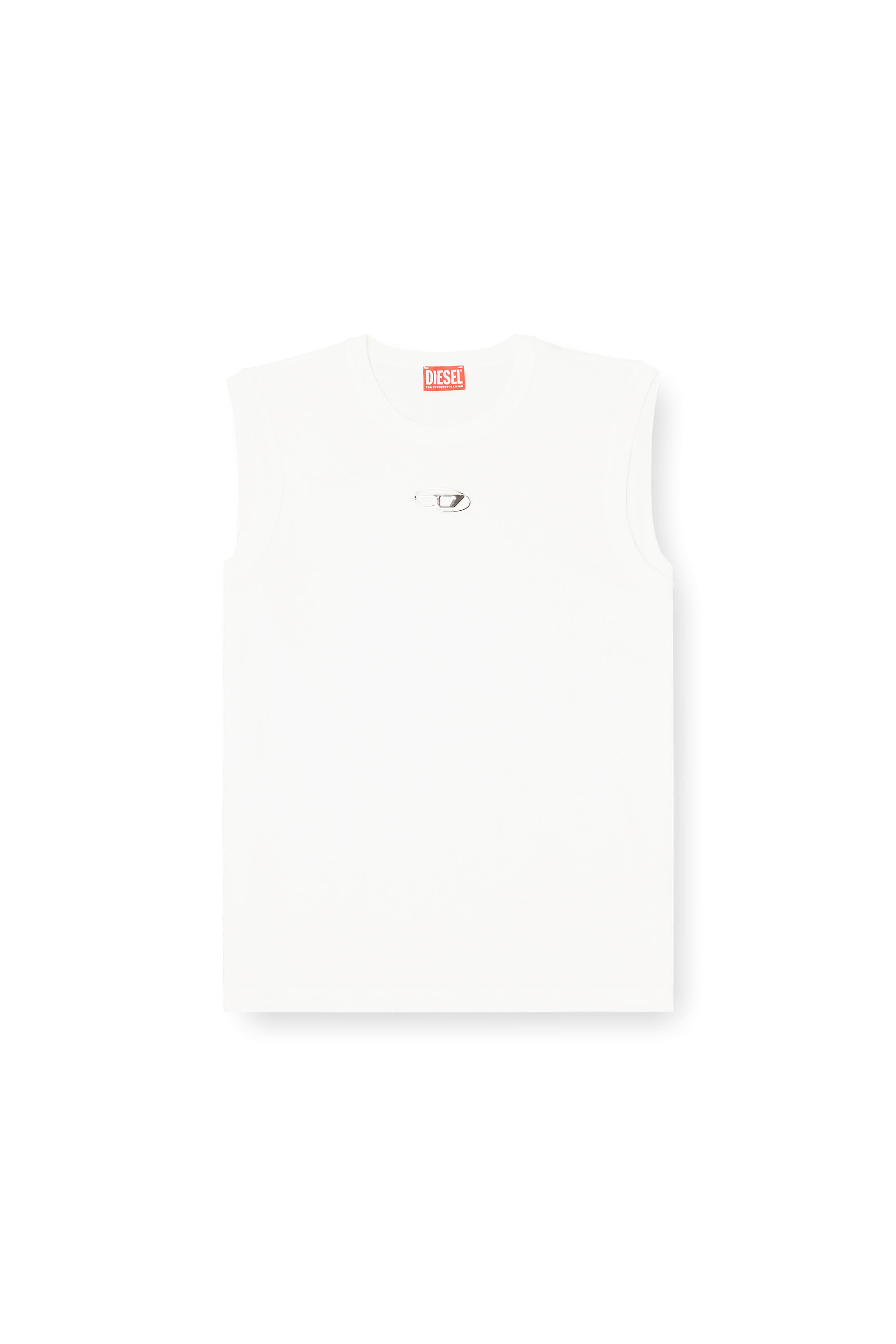 Diesel - T-BISCO-IOD, Man's Sleeveless cotton top with metallic Oval D in White - 2