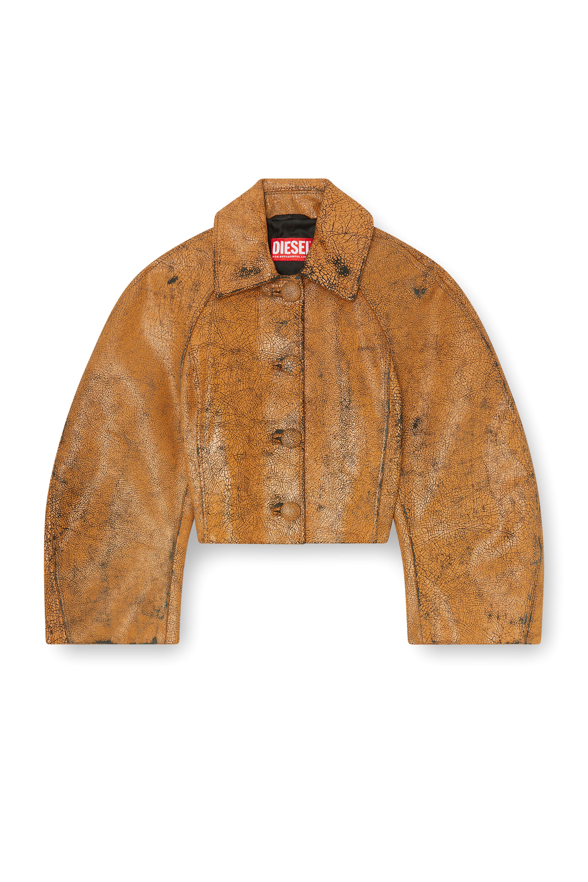 Diesel - L-RAYA, Woman's Cropped cocoon jacket in crackle leather in null - 2