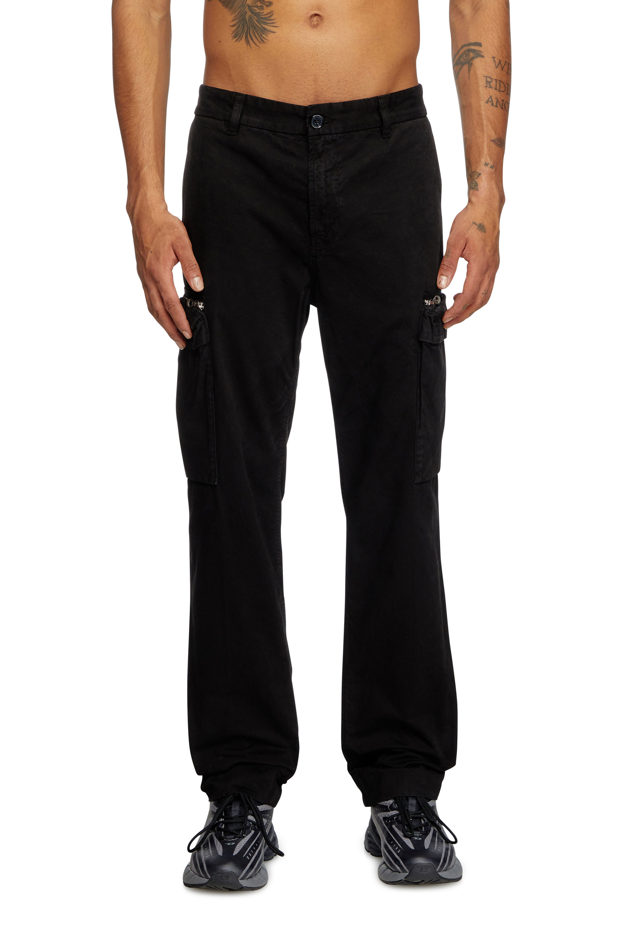 Diesel - P-YE, Man's Pants in faded peachskin twill in Black - 3