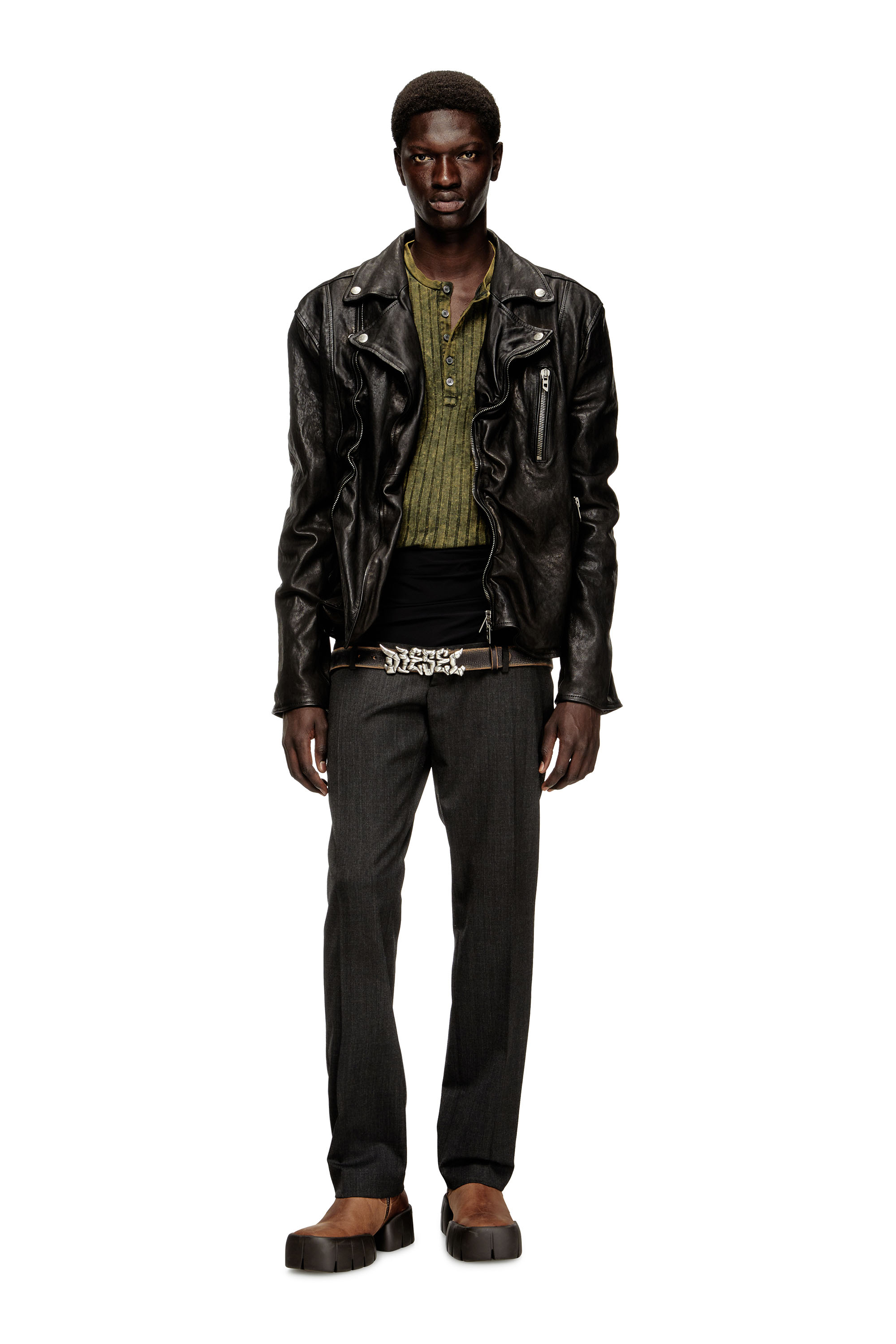 Diesel - P-AUREL-1, Man's Wool trousers with stretch waist in Dark grey - 1