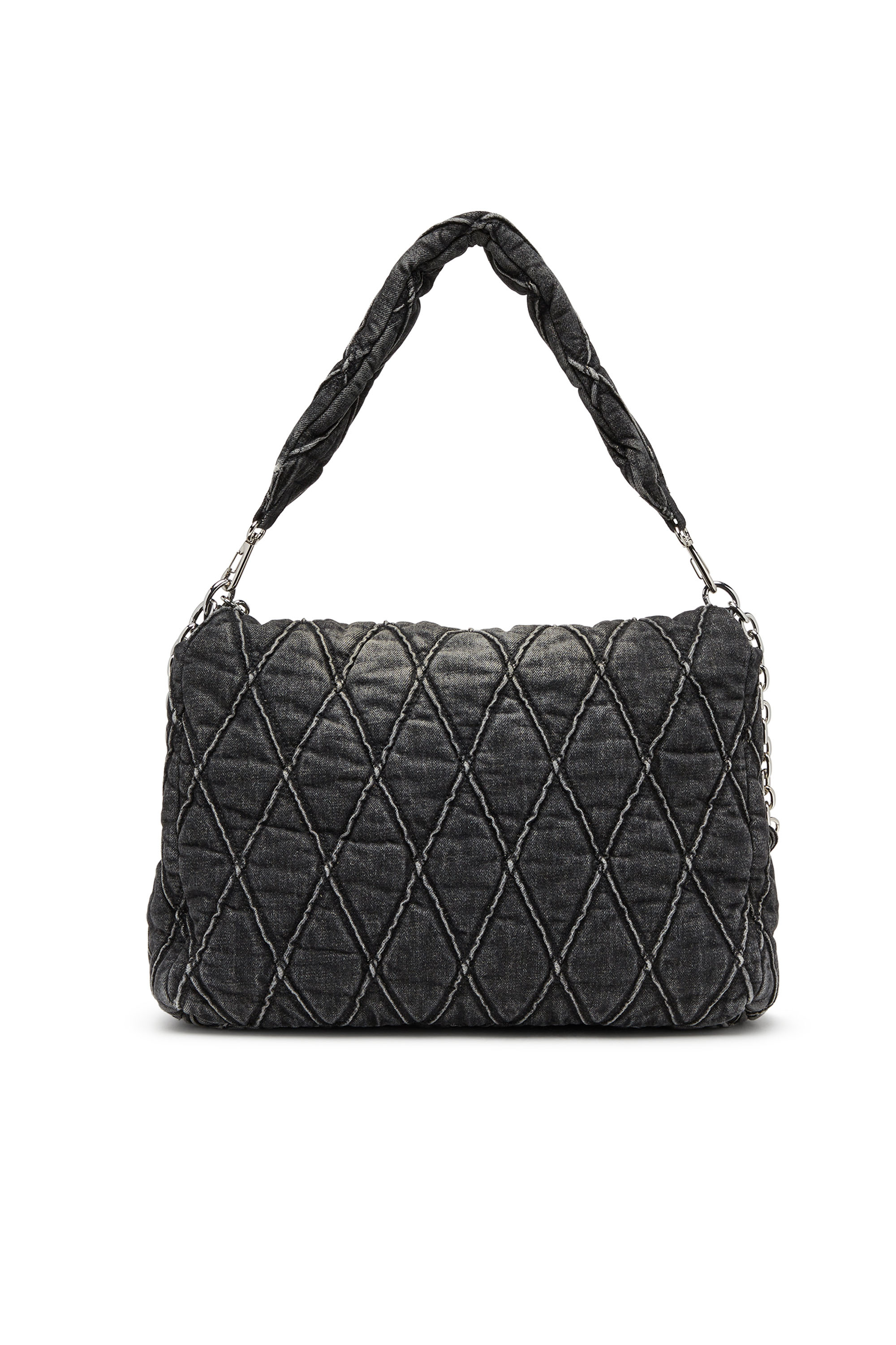 Diesel - CHARM-D SHOULDER L, Woman's Charm-D L-Large shoulder bag in quilted denim in Black - 3
