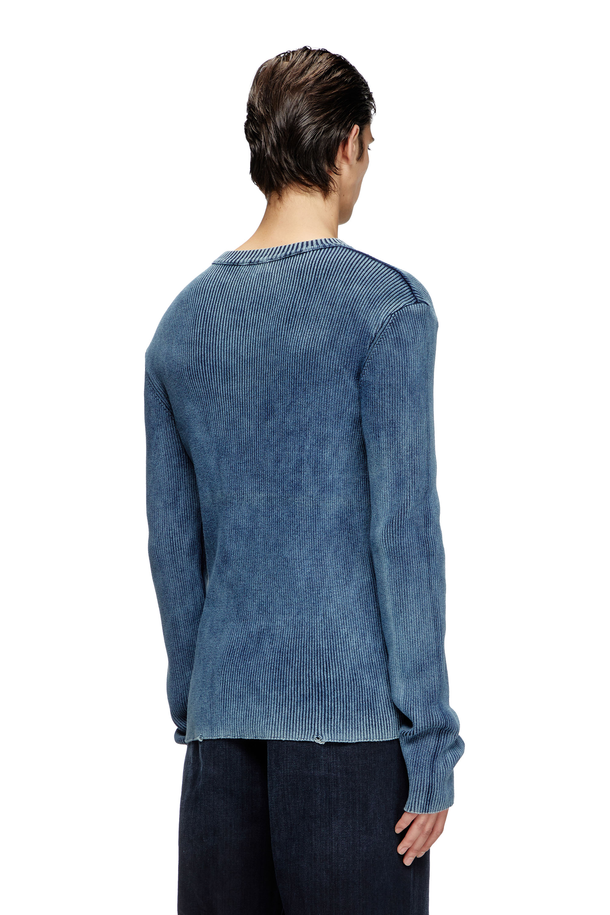 Diesel - K-DARIN-D, Man's Distressed jumper with cut-out logo in Blue - 4