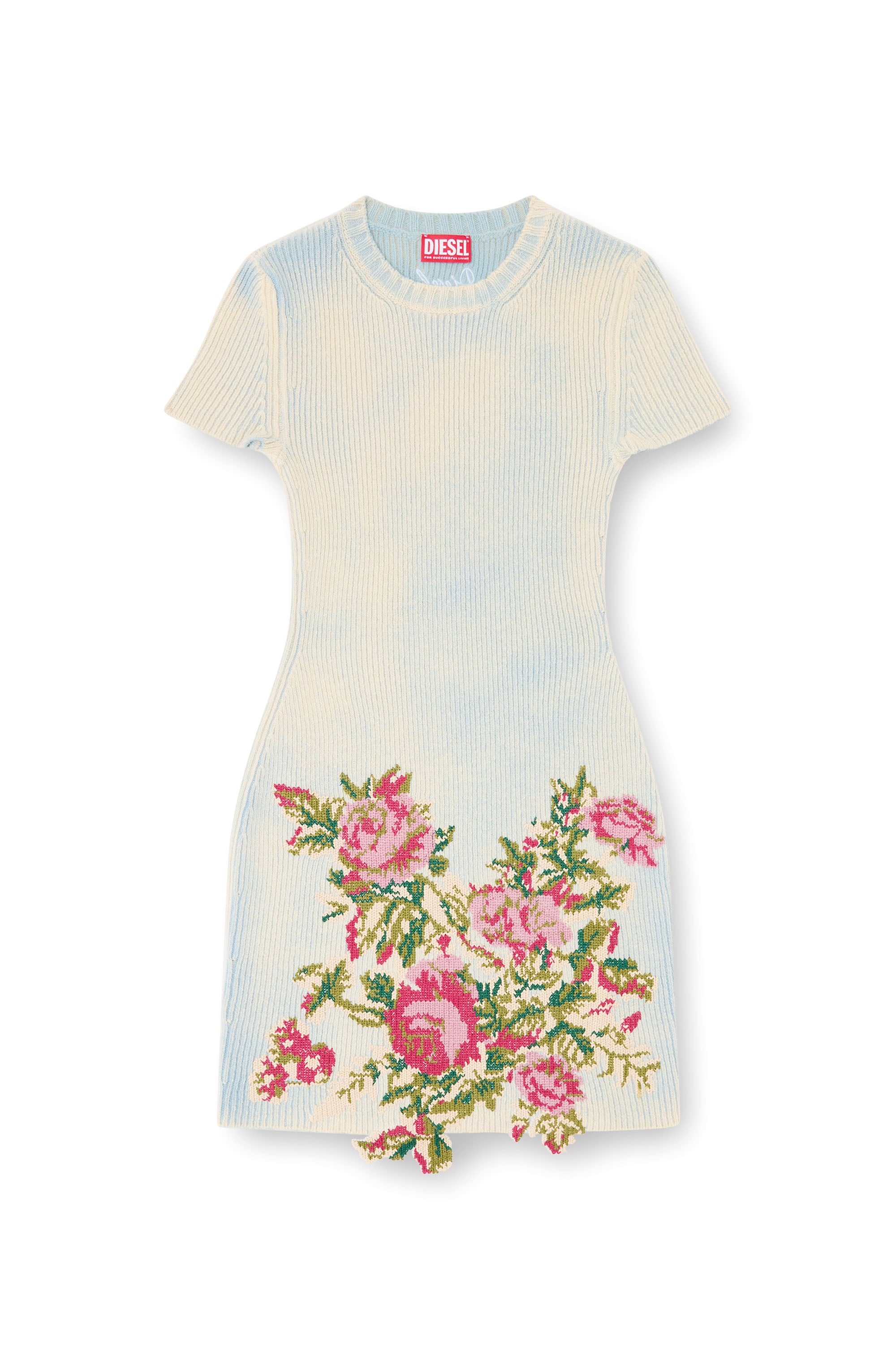 Diesel - M-RINNIE, Woman's Short dress in floral wool-blend knit in White - 1