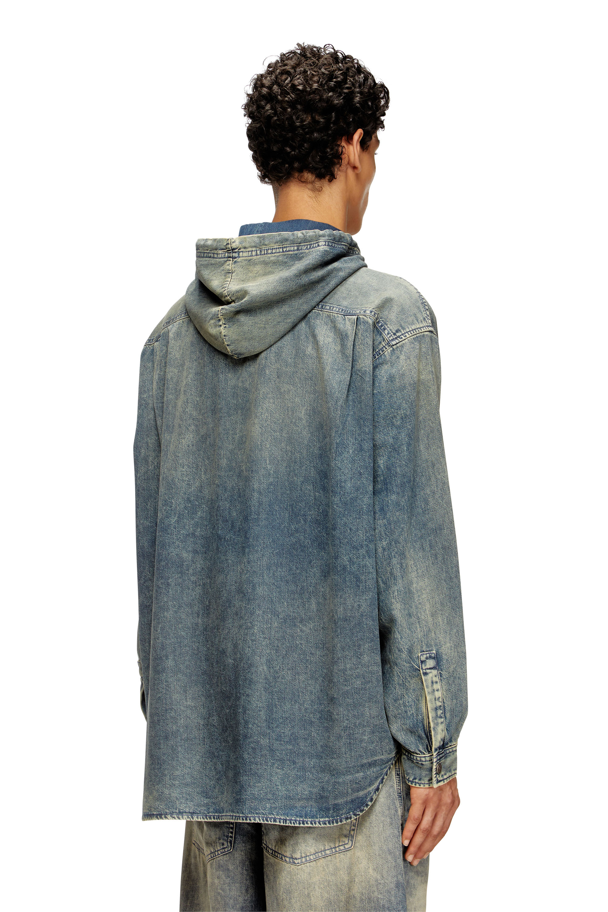 Diesel - D-DEWNY-HOOD-S2, Man's Overshirt in marbled coated denim in Medium blue - 4