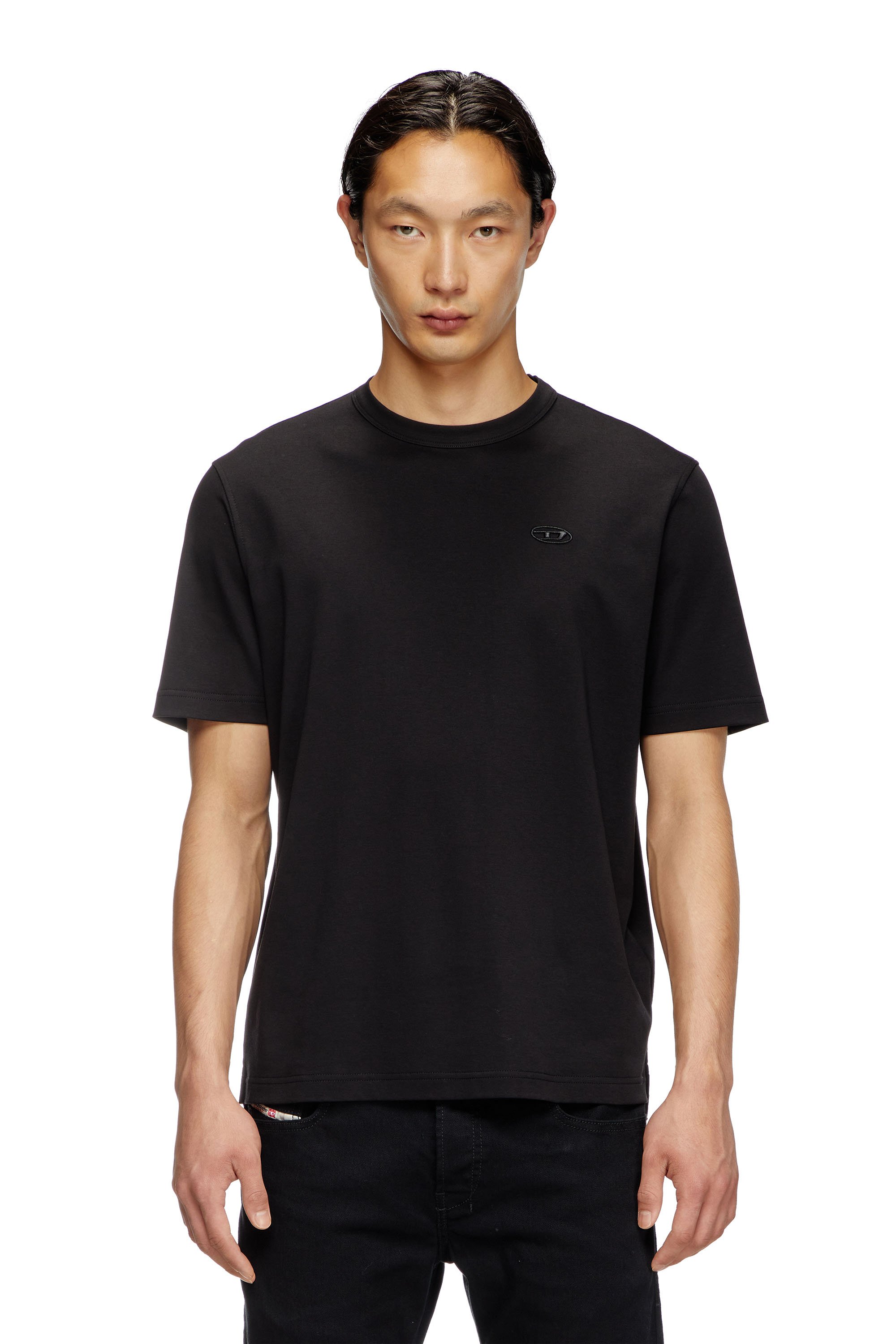 Diesel - T-ADJUST-SLITS-R17, Man's T-shirt with tonal logo embroidery in Black - 1