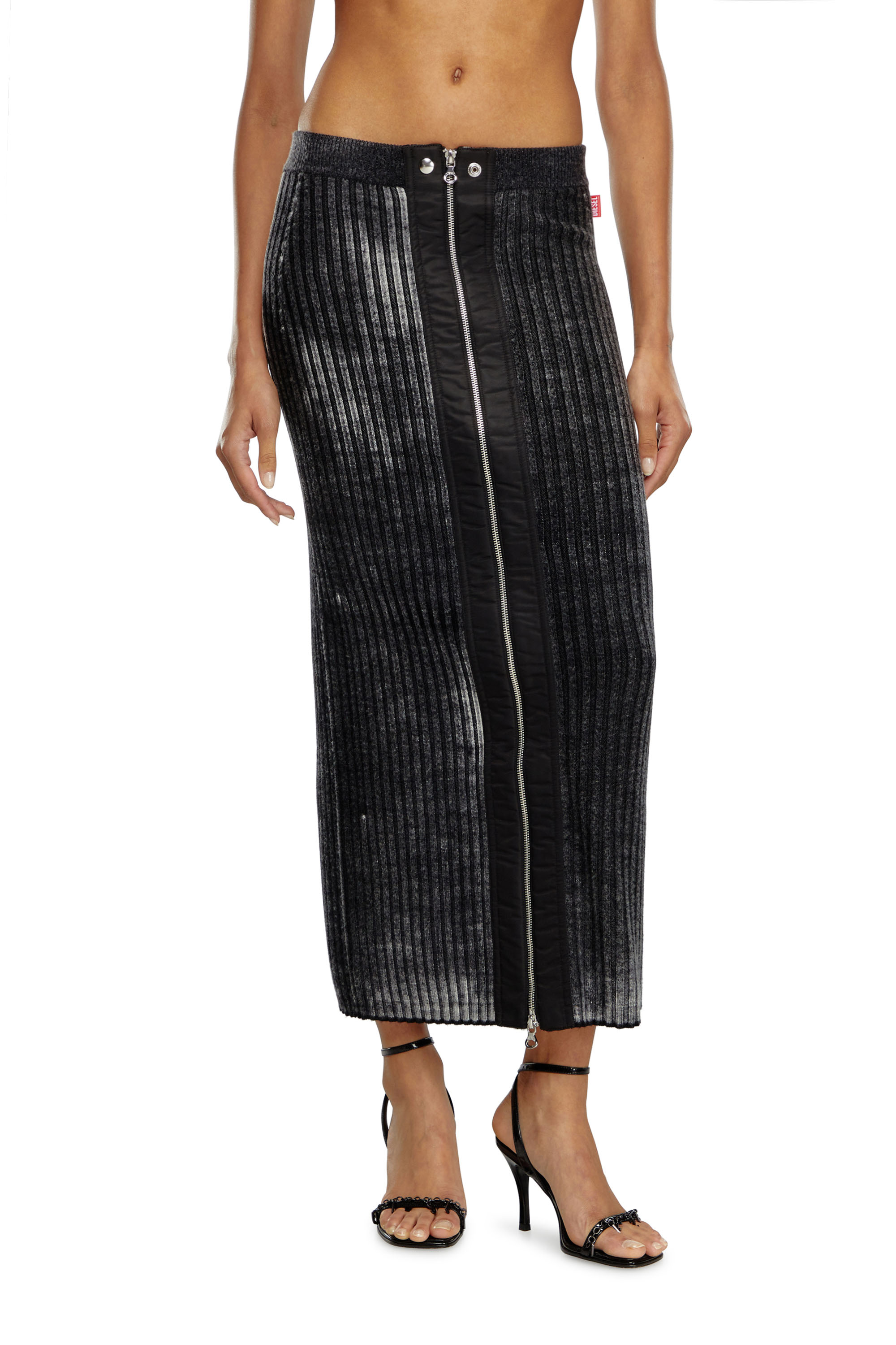 Diesel - M-ASI, Woman Midi skirt in treated wool knit in Black - Image 1