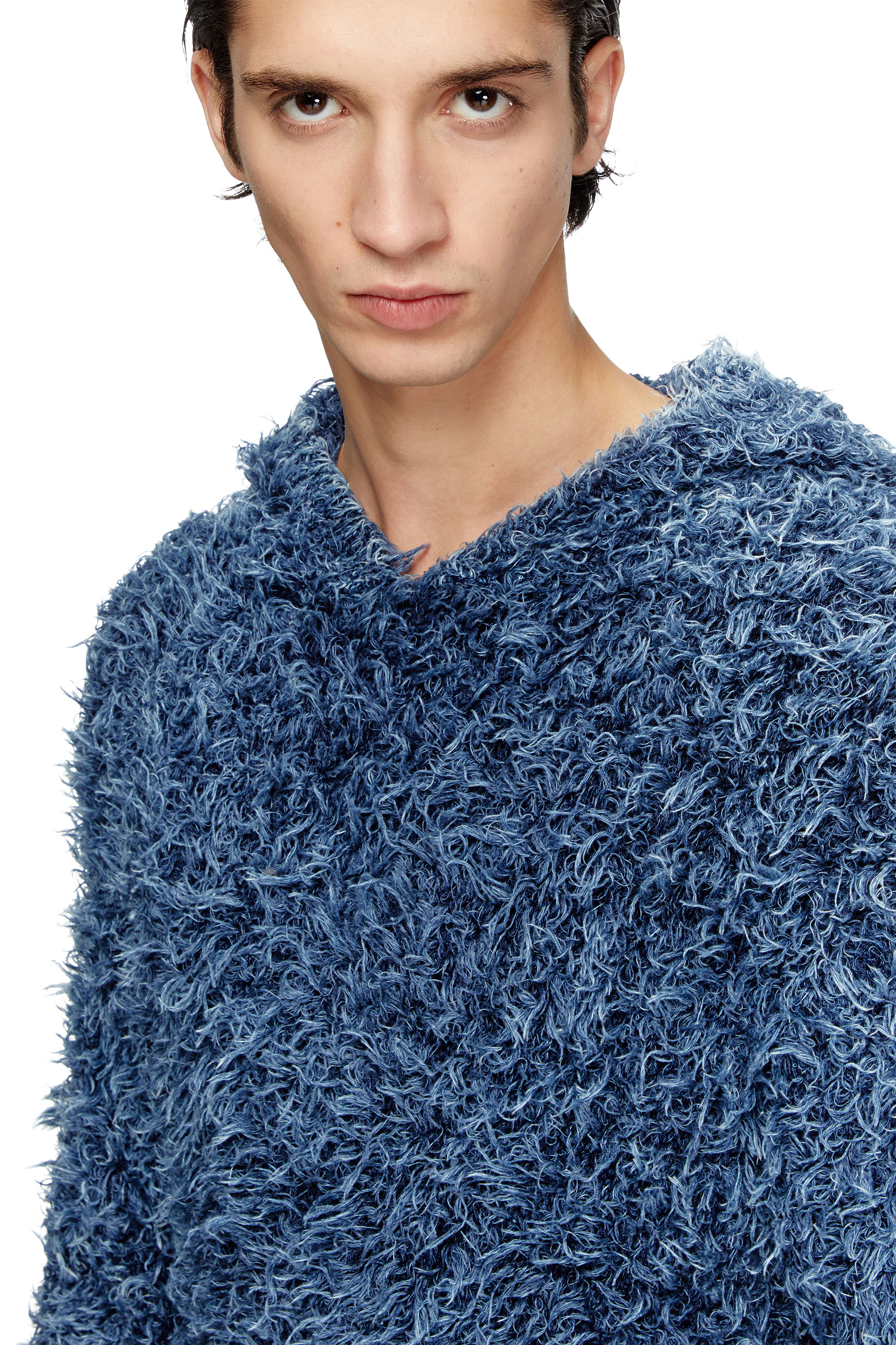 Diesel - K-DAVE, Man's Textured-knit hoodie in Blue - 5