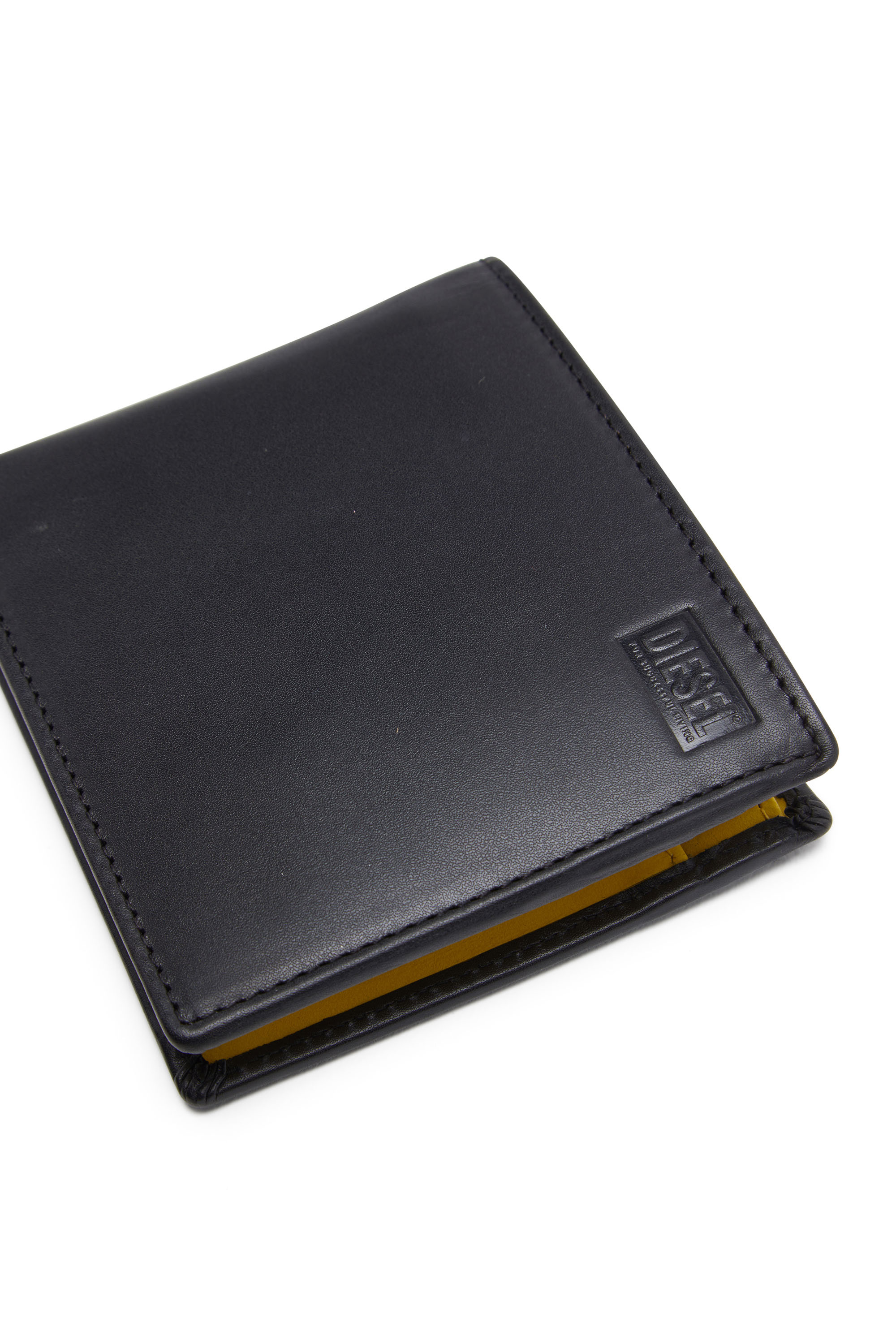Diesel - BI-FOLD COIN S, Man's Bi-fold wallet in smooth leather in Black/Yellow - 4