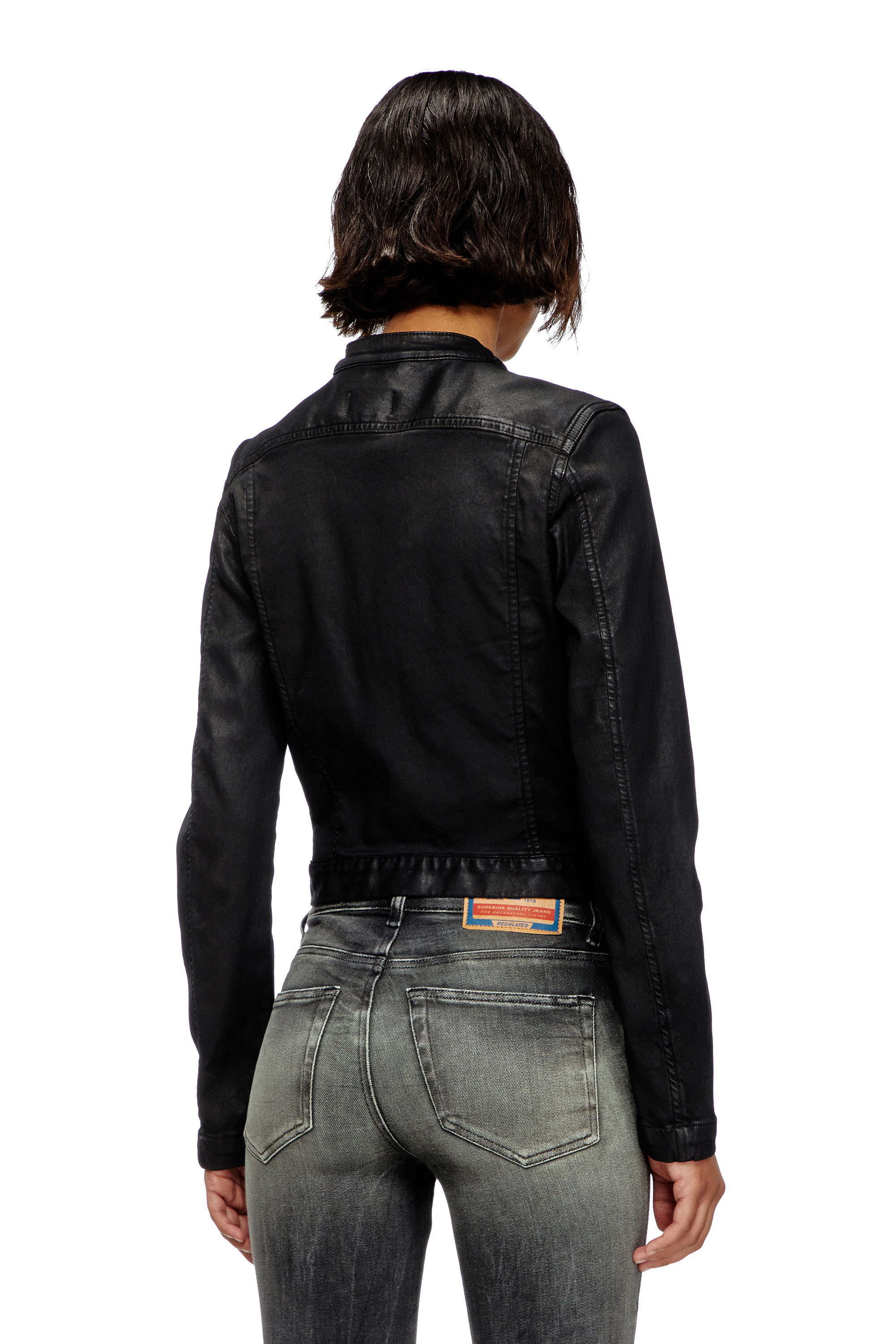 Diesel - DE-MORNIN JOGG, Woman's Moto jacket in coated denim in Black - 4