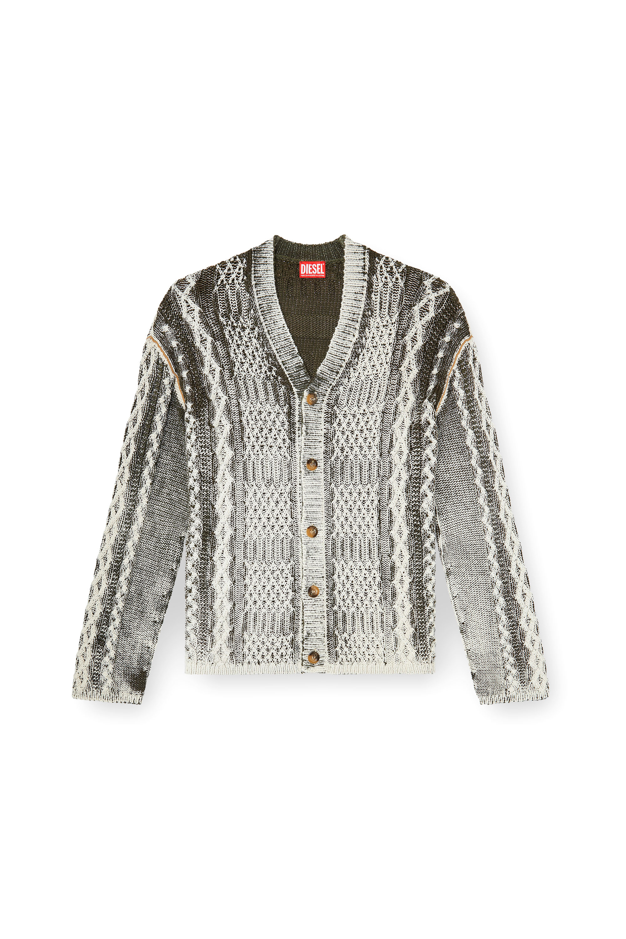 Diesel - K-MIOTO, Man's Treated cable-knit cardigan in White/Grey - 3