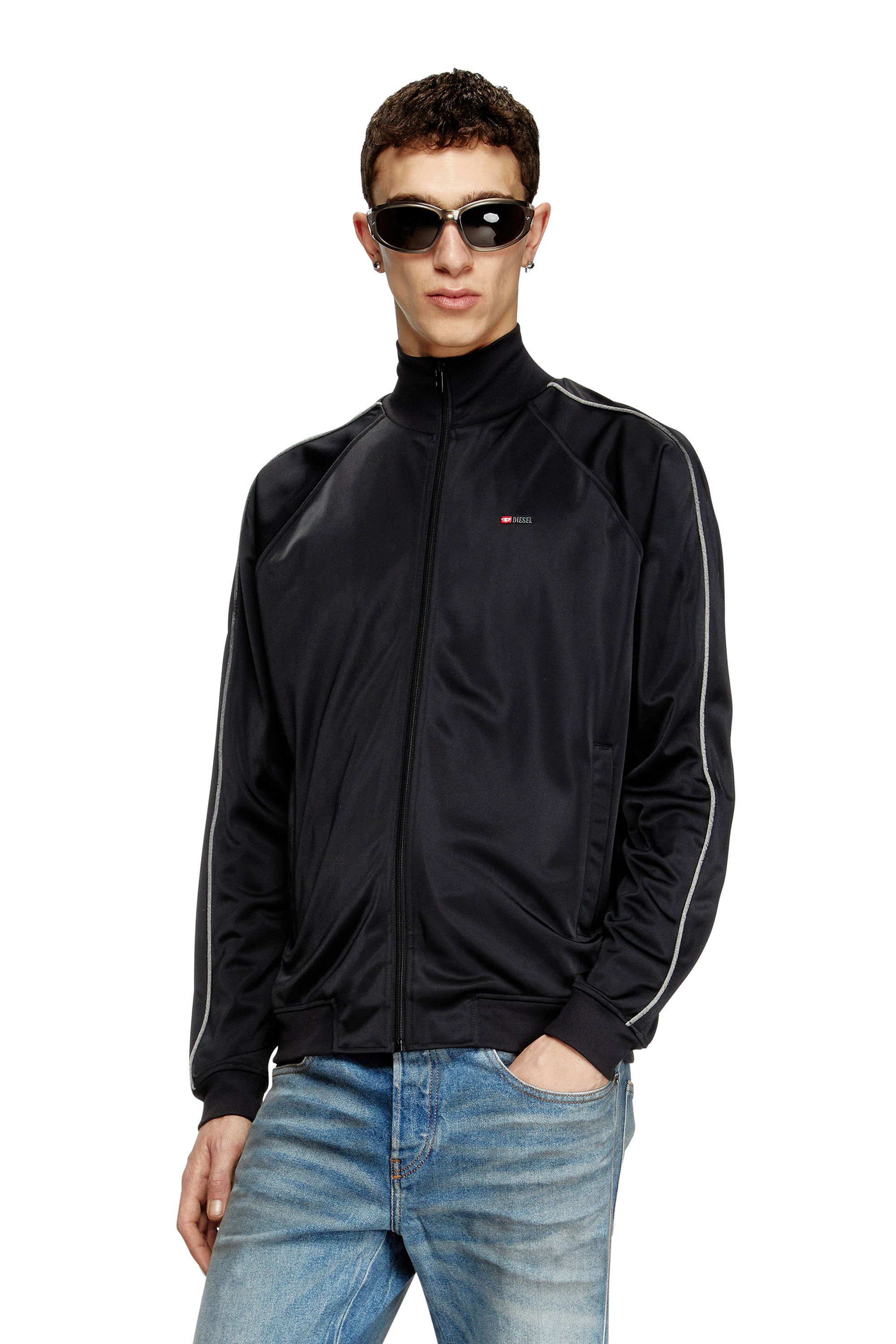 Diesel - S-RARMERO, Man's Track jacket with micro-logo embroidery in Black - 1